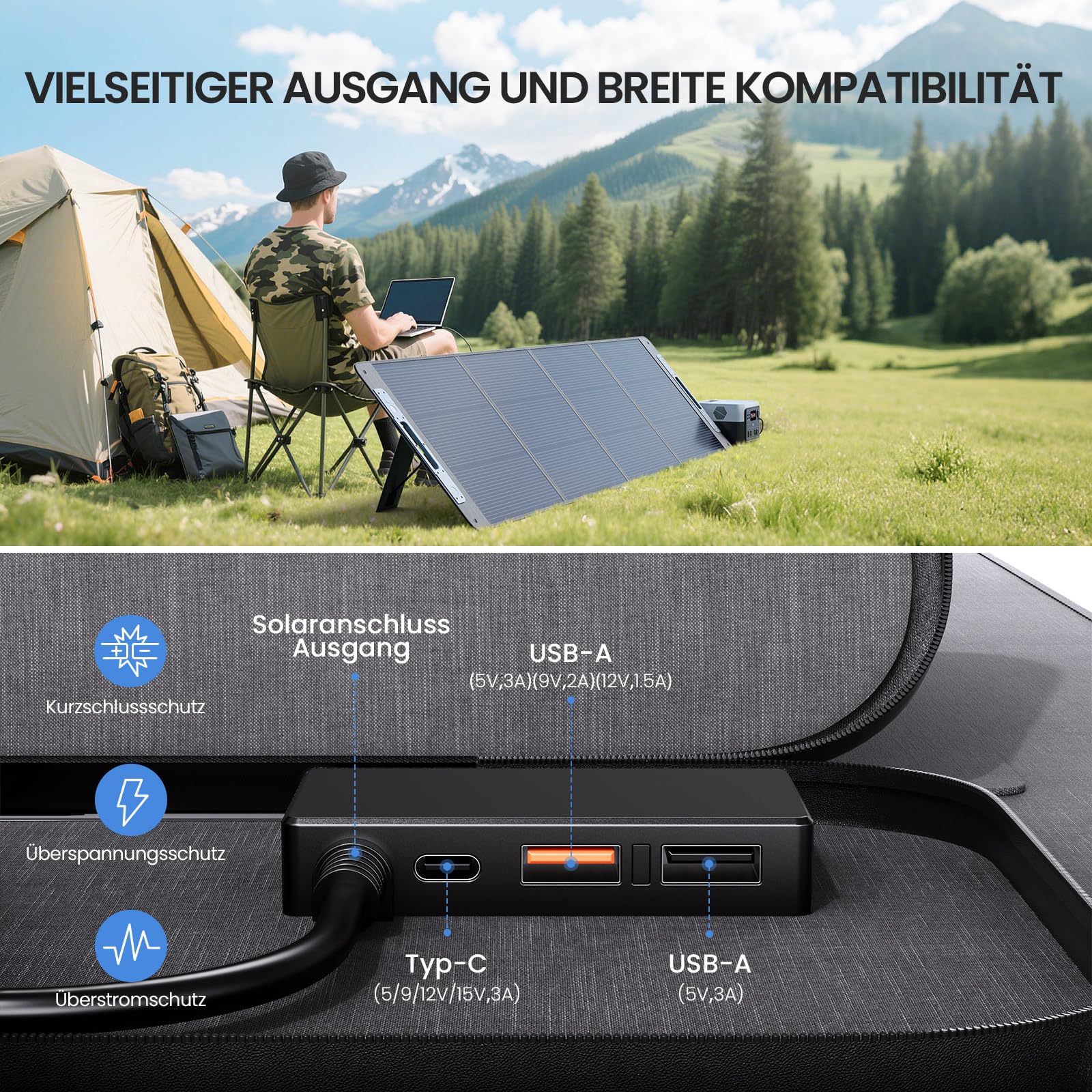 220W 19.8V Tragbares Solarpanel,N-Type 16BB Faltbar Monokristalline Solarmodule für Tragbare Powerstation,Photovoltaik Modul Solaranlage für Outdoor Garten Balkon Wohnwagen Camping