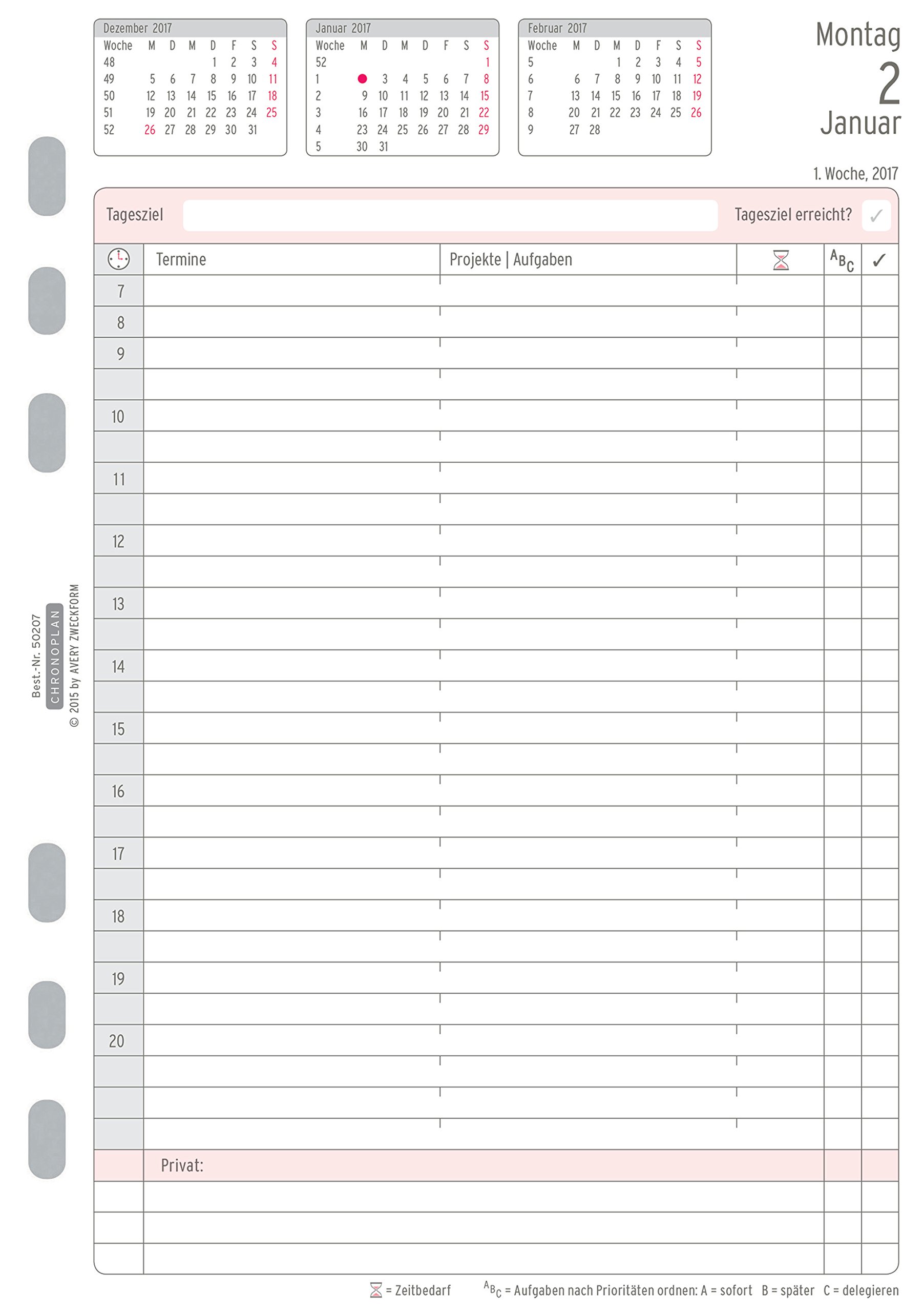 Chrono Plan 50297 Calendario 2017 (anno di set, 1 settimana/2 pagine) Bianco A5 (con piano giornaliero)