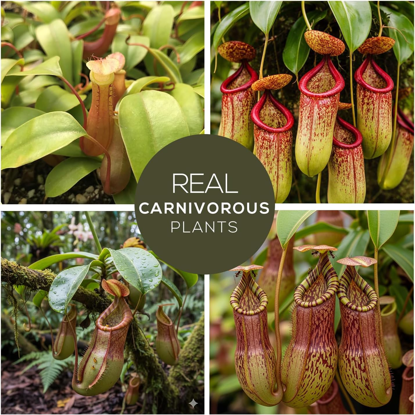 Pitcher Plant Collection (4 Pack) Rare Nephentes Live Carnivorous Plants- Gaya, Miranda, Lady Luck & Alata- Insect Eating Indoor Plants, Exotic Live Pitcher Plants