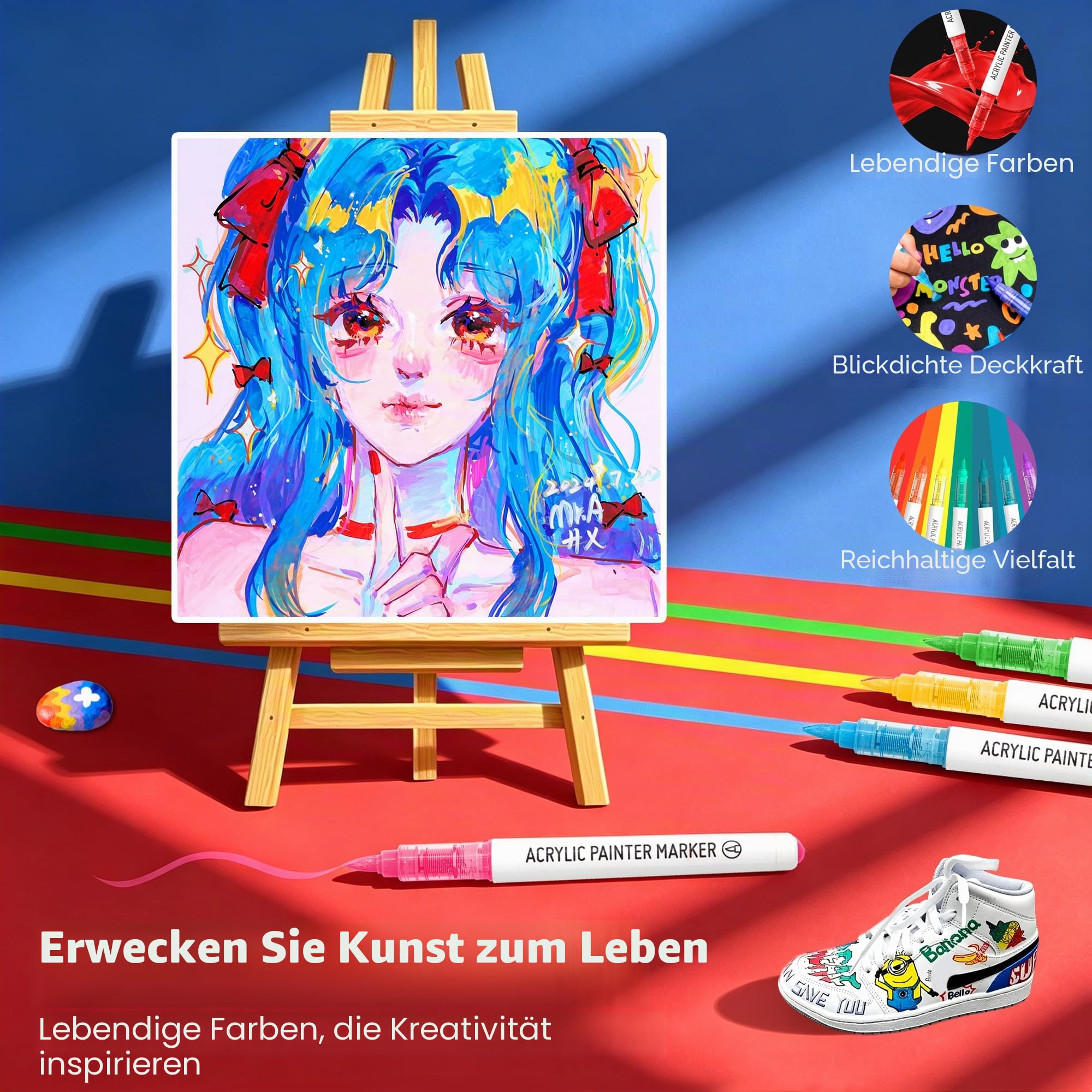 288 Farben Acrylfarben Markerstifte - Pinselspitze, Lebendige Farben für Holz, Stoff, Glas & Mehr, Acrylmalstifte Set mit Aufbewahrungskoffer, Ideal für DIY Bastelprojekte