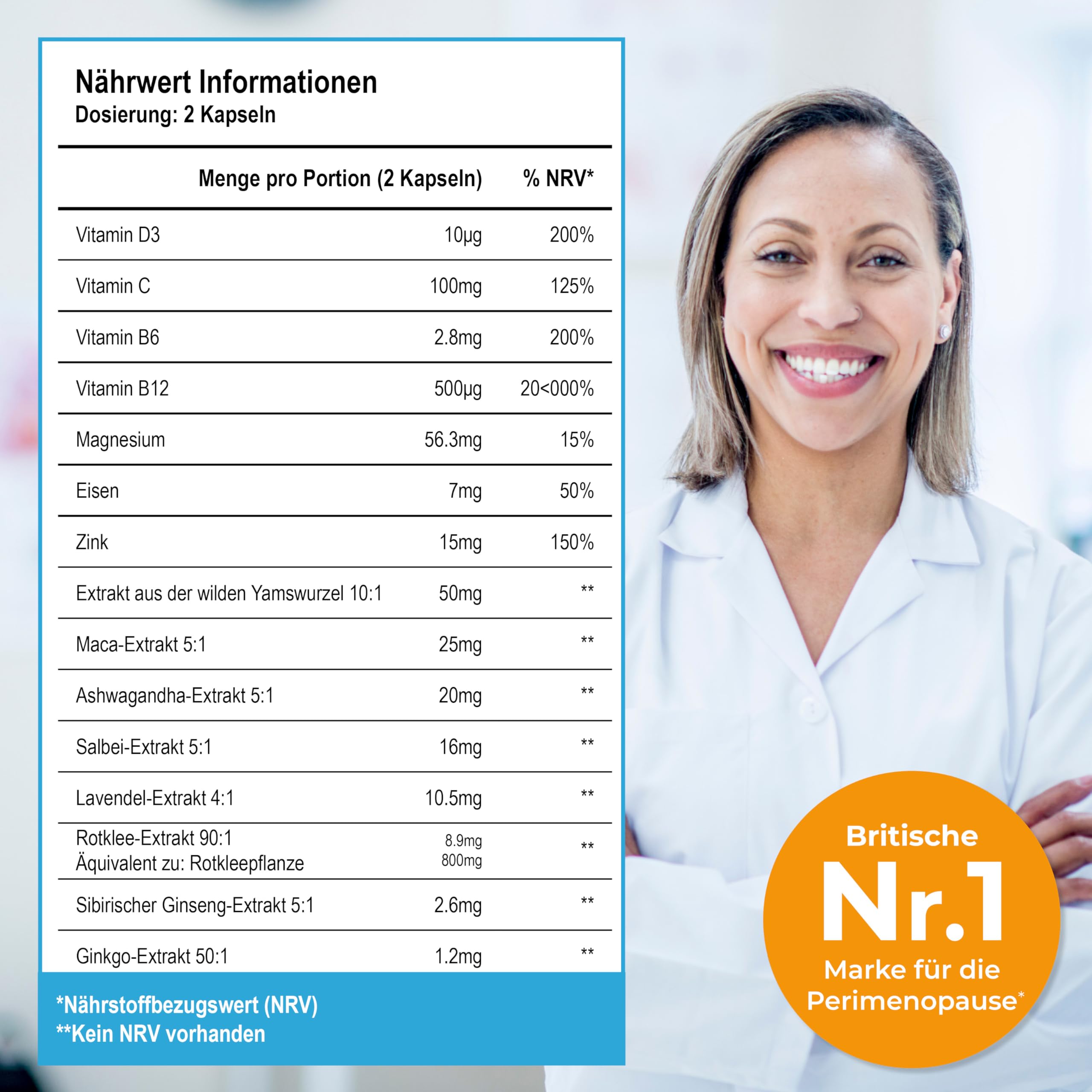 Health & Her Perimenopause - mit 800mg Rotklee, 500mg Yamswurzel, Eisen, Vitamin D3, B6 und B12, Maca-Extrakt für eine bessere Hormonbalance in den frühen Wechseljahren - Menopause 60 Kapseln