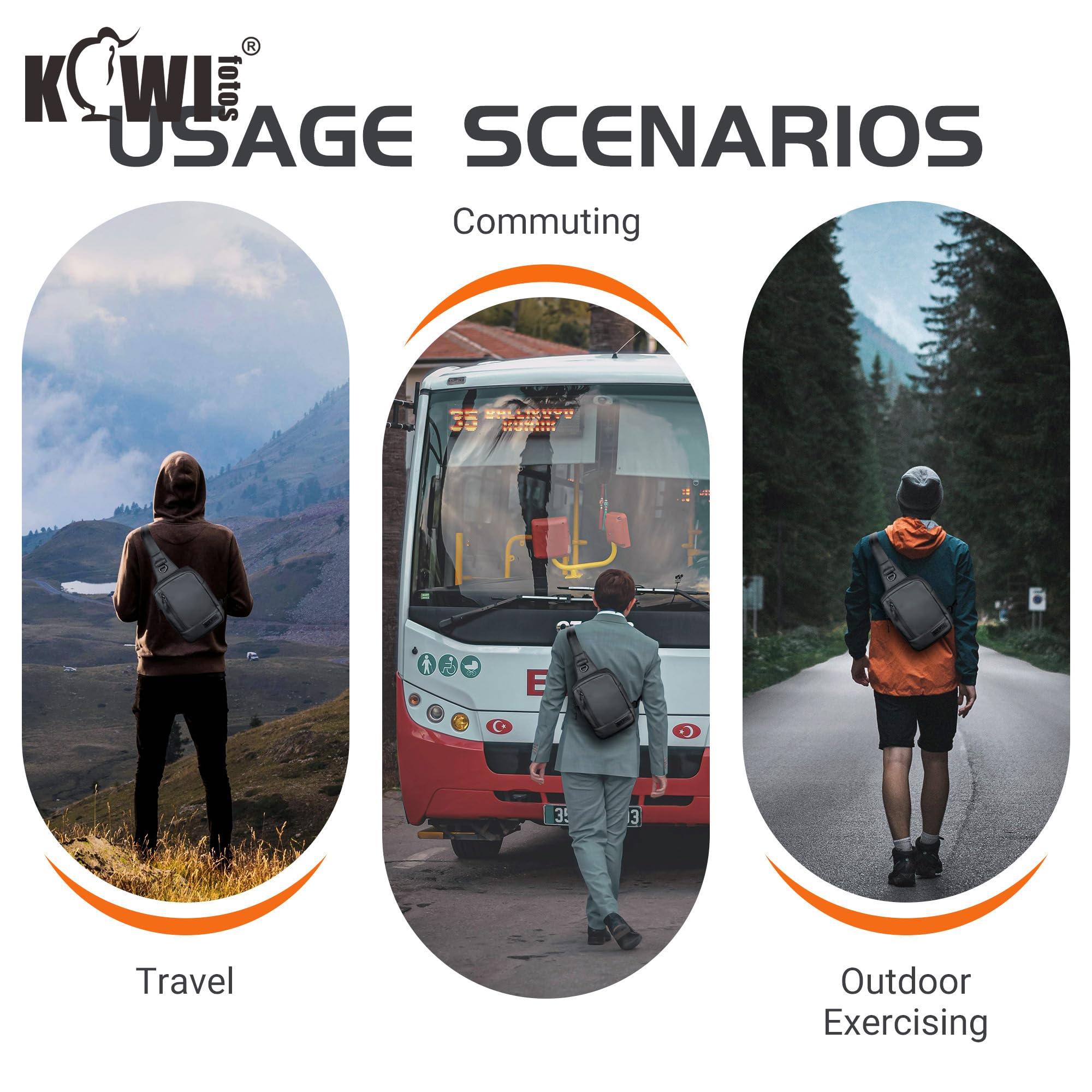 Kiwifotos Borsa a tracolla piccola Borsa a tracolla per uomo e donna Borsa a petto resistente all'acqua con cerniera, borsa a tracolla per viaggi, campeggio e sport all'aria aperta