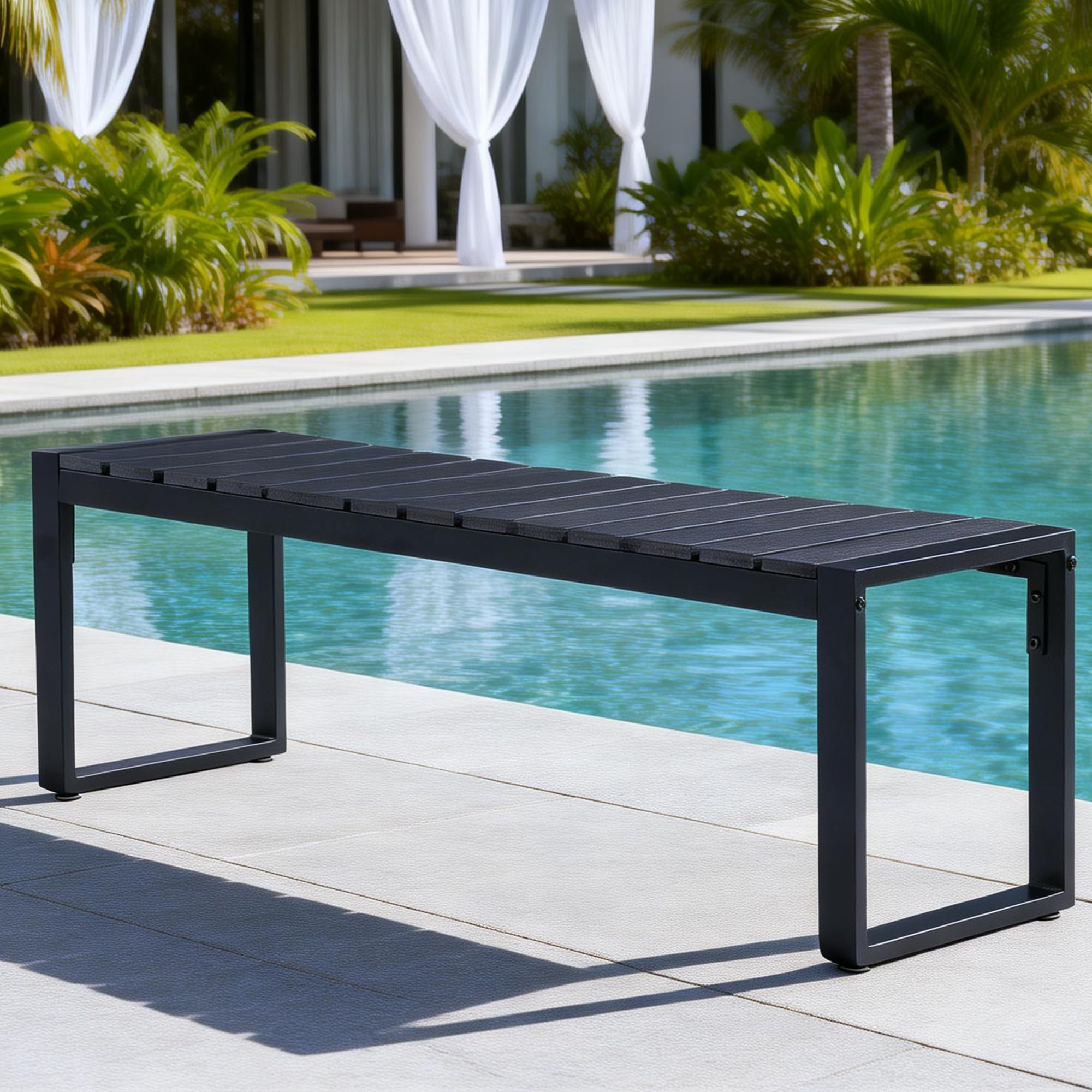 Mingone 2 Sitzer Gartenbank Wetterfest, Schwarz 120 x 40 x 45 cm | Bank Outdoor , Holz & Metall,Für Garten Balkon & Flur, Sitzbank 200 kg Belastbarkeit