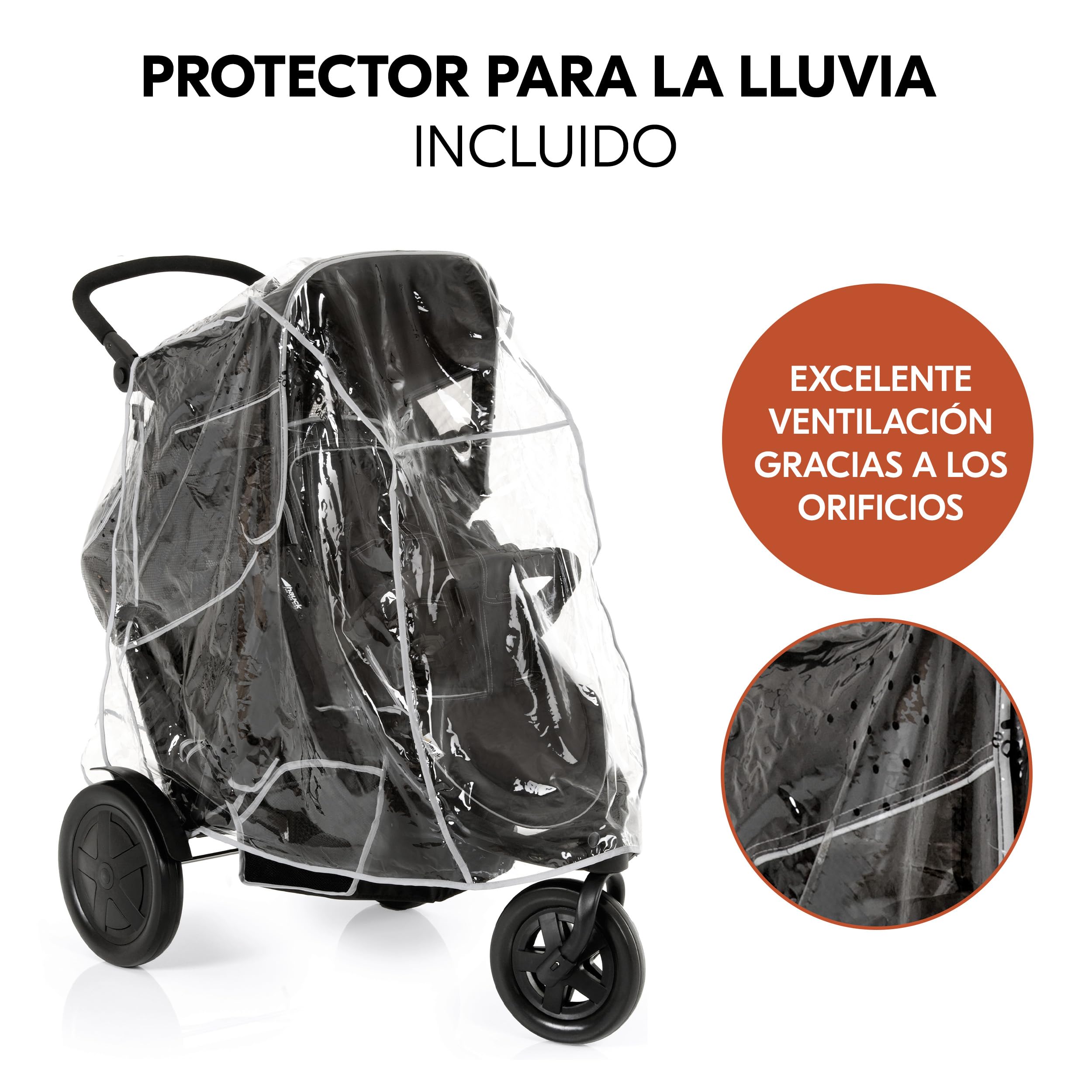 hauck Freerider Carro Gemelar Reclinable, Silla de Paseo Gemelar Plegable, Carrito Gemelos Ligero, Asientos Desmontables, Arnés 5 Puntos, Ruedas Grandes, hasta 30 kg, Negro