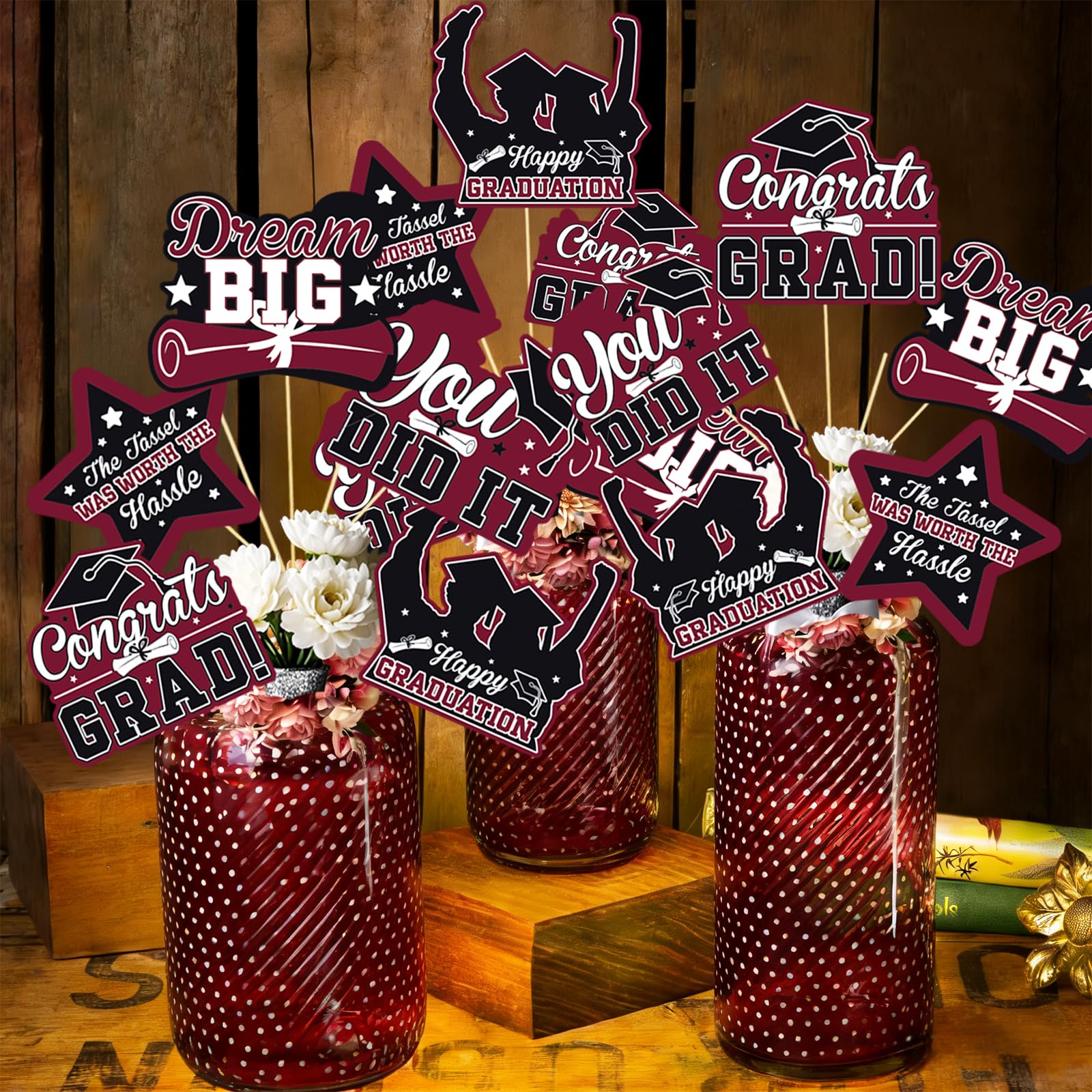 Graduation Table Decorations Maroon White/Maroon Graduation Decorations Class of 2026/Maroon Graduation Party Centerpieces 2026 Table Decor/Burgundy