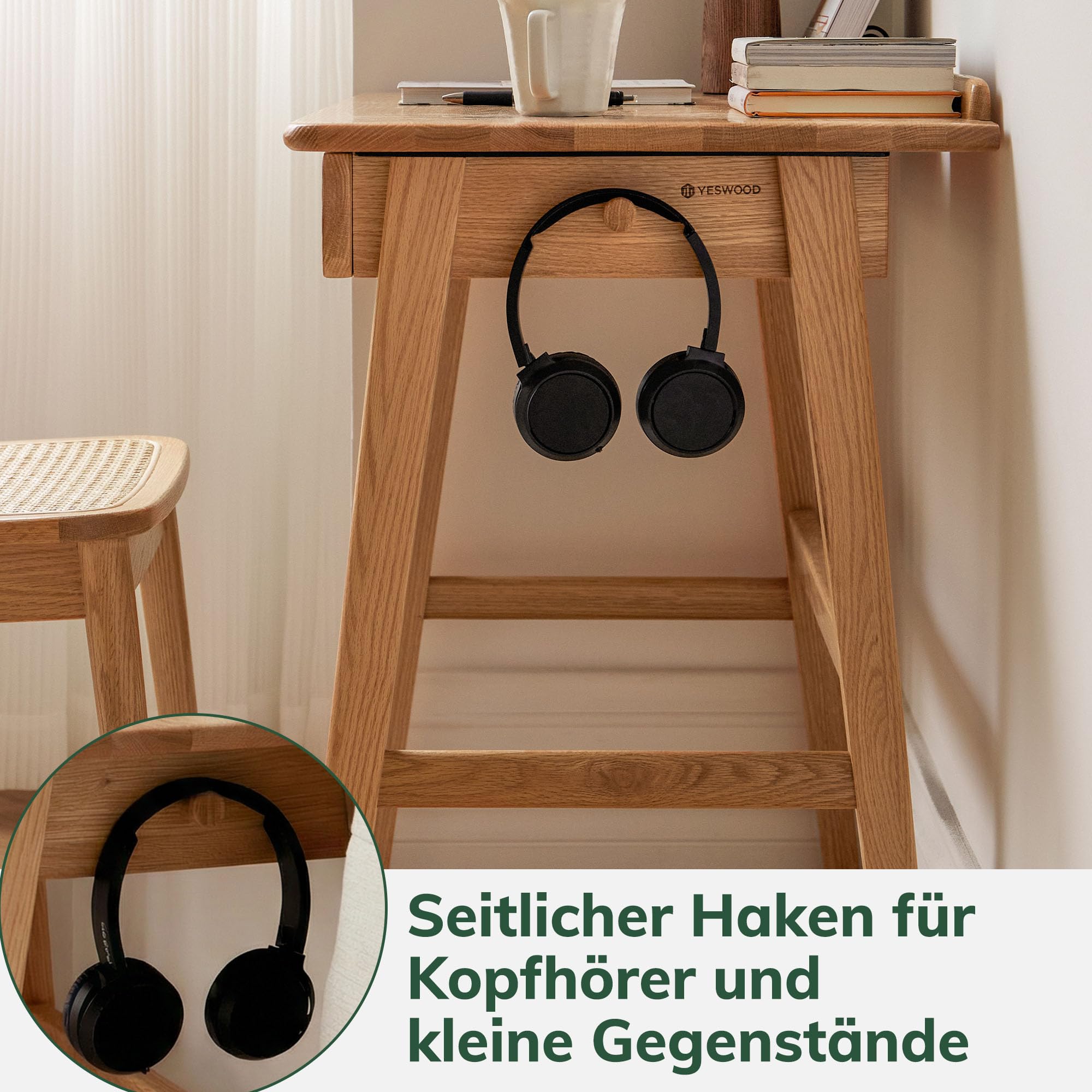 YESWOOD Kleiner Schreibtisch Massivholz mit schubladen,80X48X78CM