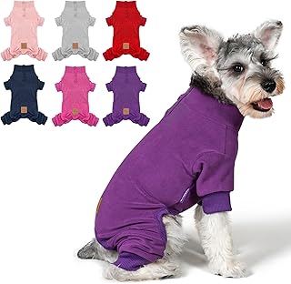cyeollo Dog Pajamas Fleece Dog Pjs Jumpsuit Thermal Dog Onesie Stretchable Outfits Doggie Pet Clothes Warm Pajamas for Small Dogs Apparel, Color Purple