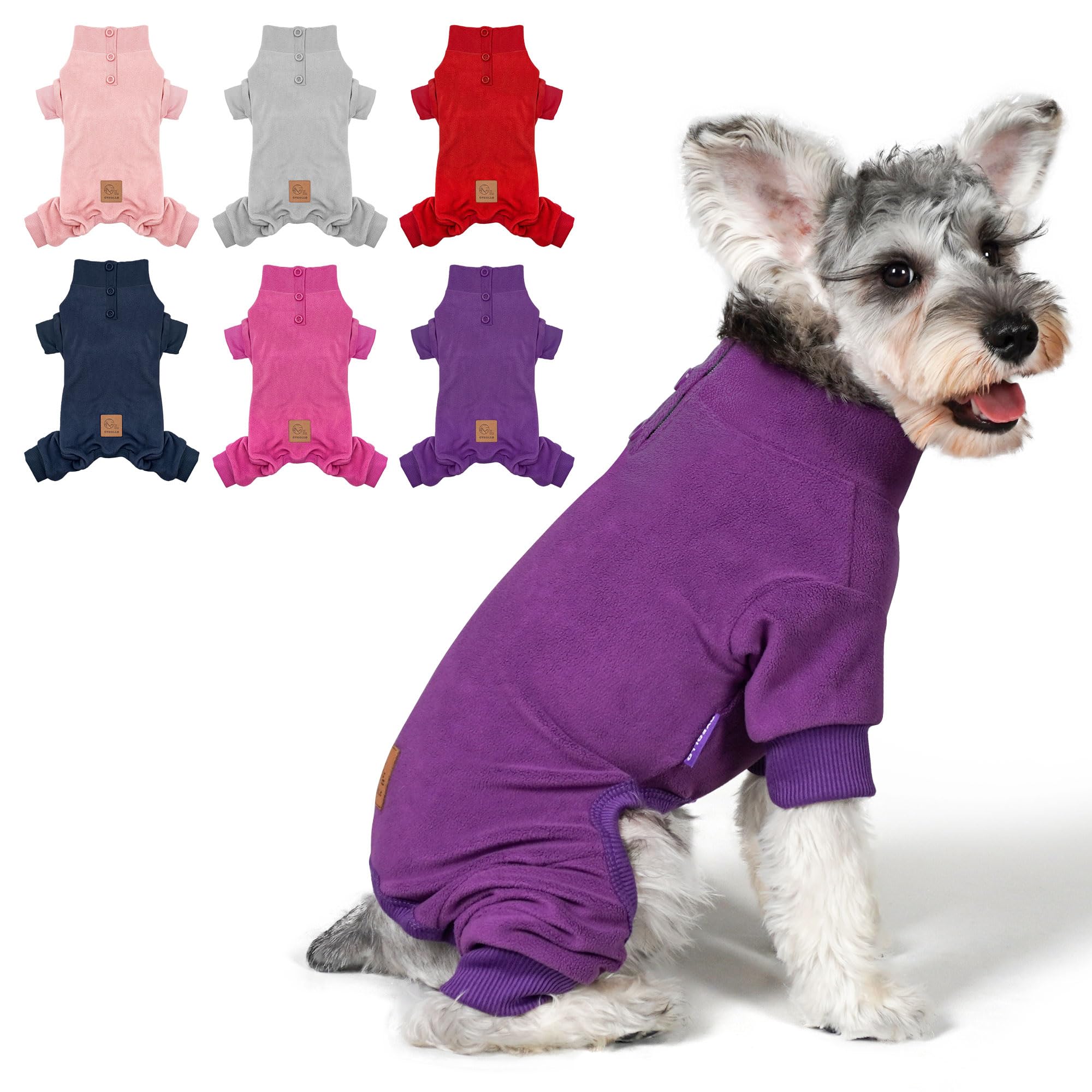 cyeollo Small Dog Pajamas Dog Pjs Jumpsuit Fleece Thermal Dog Onesie Stretchable Doggie Pet Shirts Warm Coat for Small Dogs Girl, Color Purple S