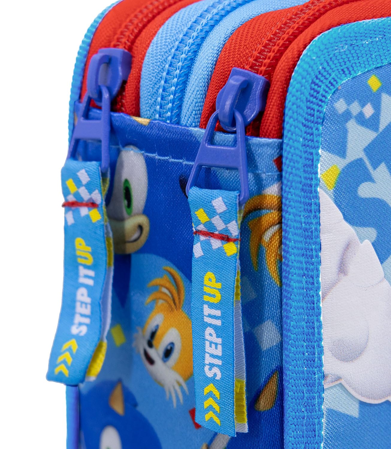 Astuccio scuola 3 zip Sonic The Hedgehog 3 Zip con 44 articoli (blu chiaro/rosso), 20×15×6 cm - Prodotto ufficiale SEGA