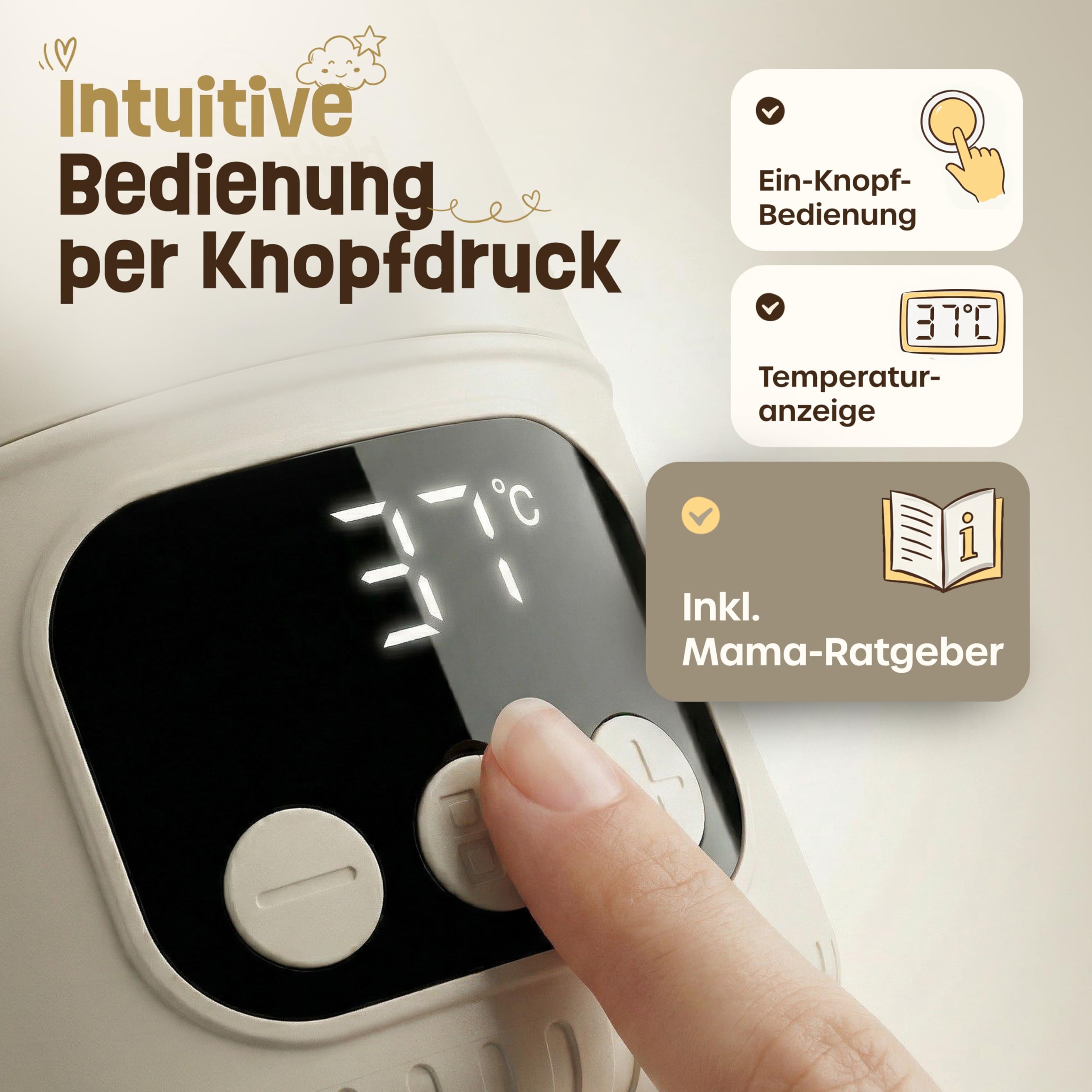 Tragbarer Babyflaschenwärmer für unterwegs – Schnelles Aufheizen in 2 Min | 500ml Kapazität | Für Muttermilch & Wasser | BPA-frei | Mehrfach nutzbar pro Tag | inkl. Bürste & Mama Ratgeber