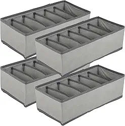 Kit 4 Organizadores de Gaveta Closet Guarda Roupa Intima Cueca Calcinha Sutiã 6 Divisórias (Cinza)