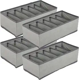 Kit 4 Organizadores de Gaveta Closet Guarda Roupa Intima Cueca Calcinha Sutiã 6 Divisórias (Cinza)