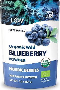 LOOV Organic Wild Blueberry Powder 15 Day Supply 91 g Good for Smoothie & Breakfast Freezed and Dried from Northern Europe No Added Sugar