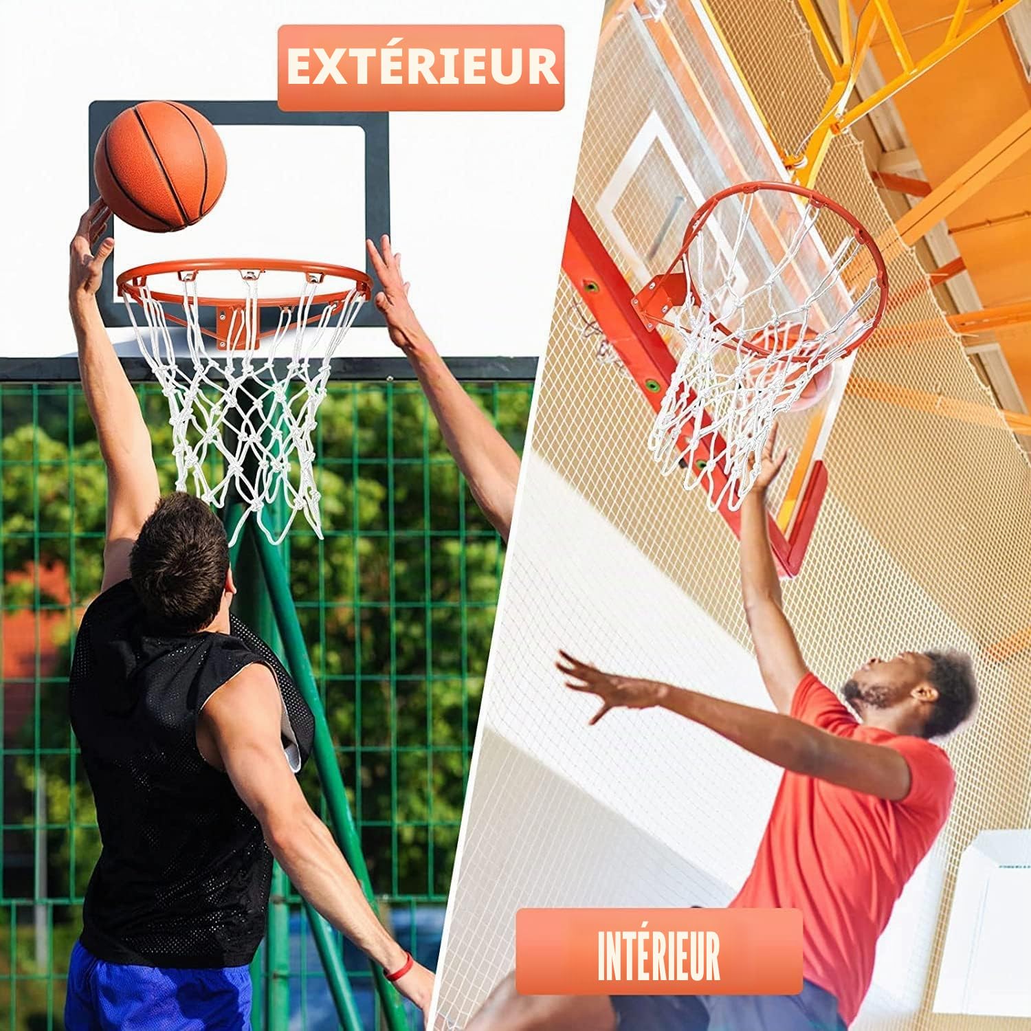 Lot de 2 filets de basket-ball de rechange robustes s'adaptent au panier de basket-ball standard à 12 boucles pour équipement de gym intérieur et extérieur (blanc)