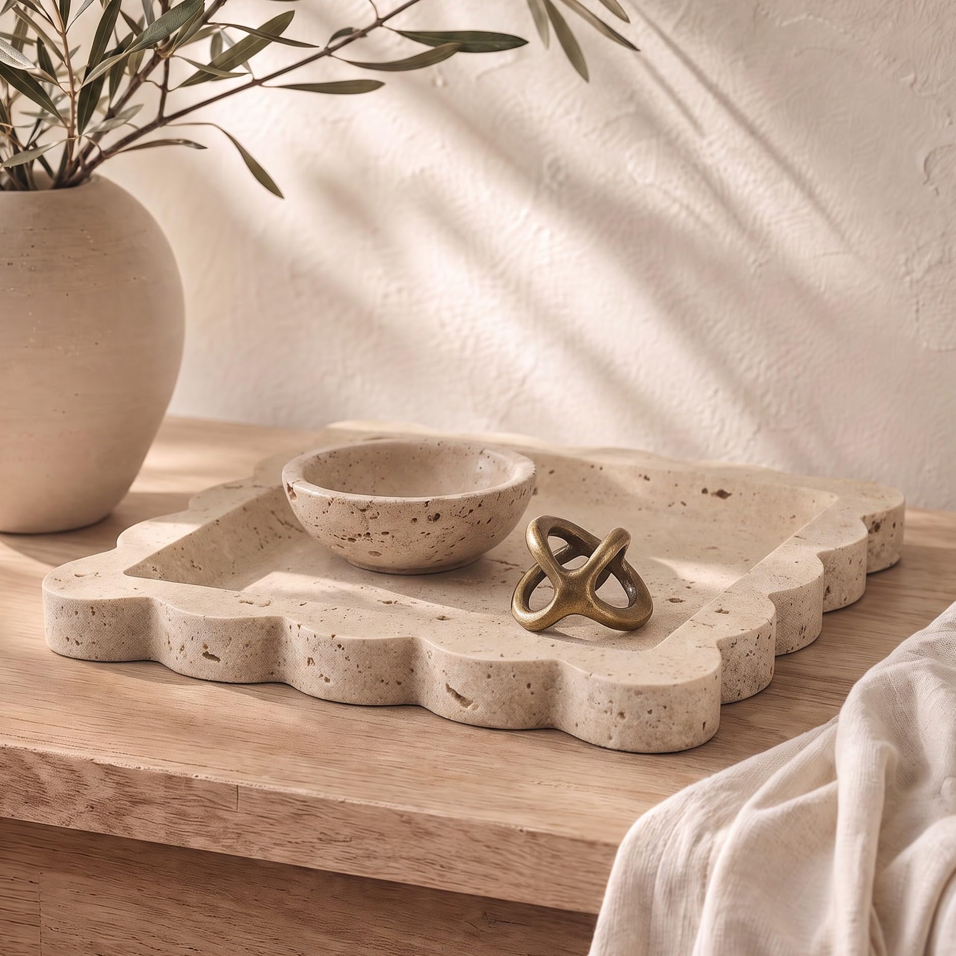 Photo 1 of KIBAGA Faux Travertine Vanity Tray - 8" Square