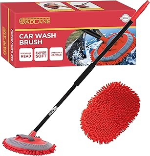 GADLANE 2 in 1 Car Wash Brush - Microfibre Mop Head Car Wash Mitt with Collapsible 62" Long Brush Handle & Removable Soft Chenille Noodle Mitt for Caravan/Van/Truck/Car Cleaning, Dusting & Polishing