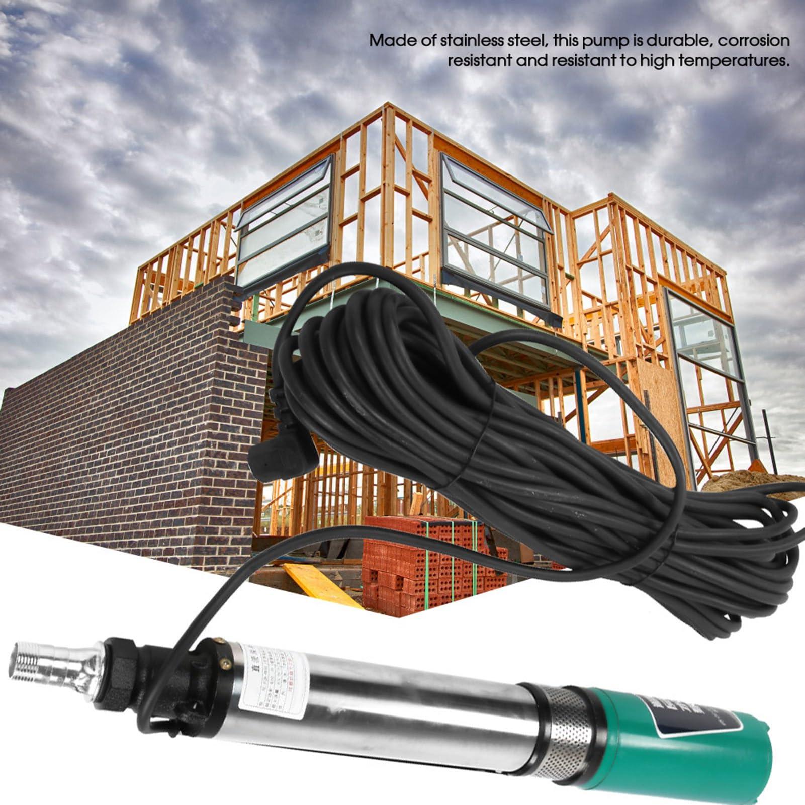 Fafeicy Bomba de Agua Sumergible Solar de Acero Inoxidable, Bomba de Pozo Profundo de Elevación Alta CC 48 V 60 V con Motor de Cobre, para Riego Agrícola Piscina de Peces