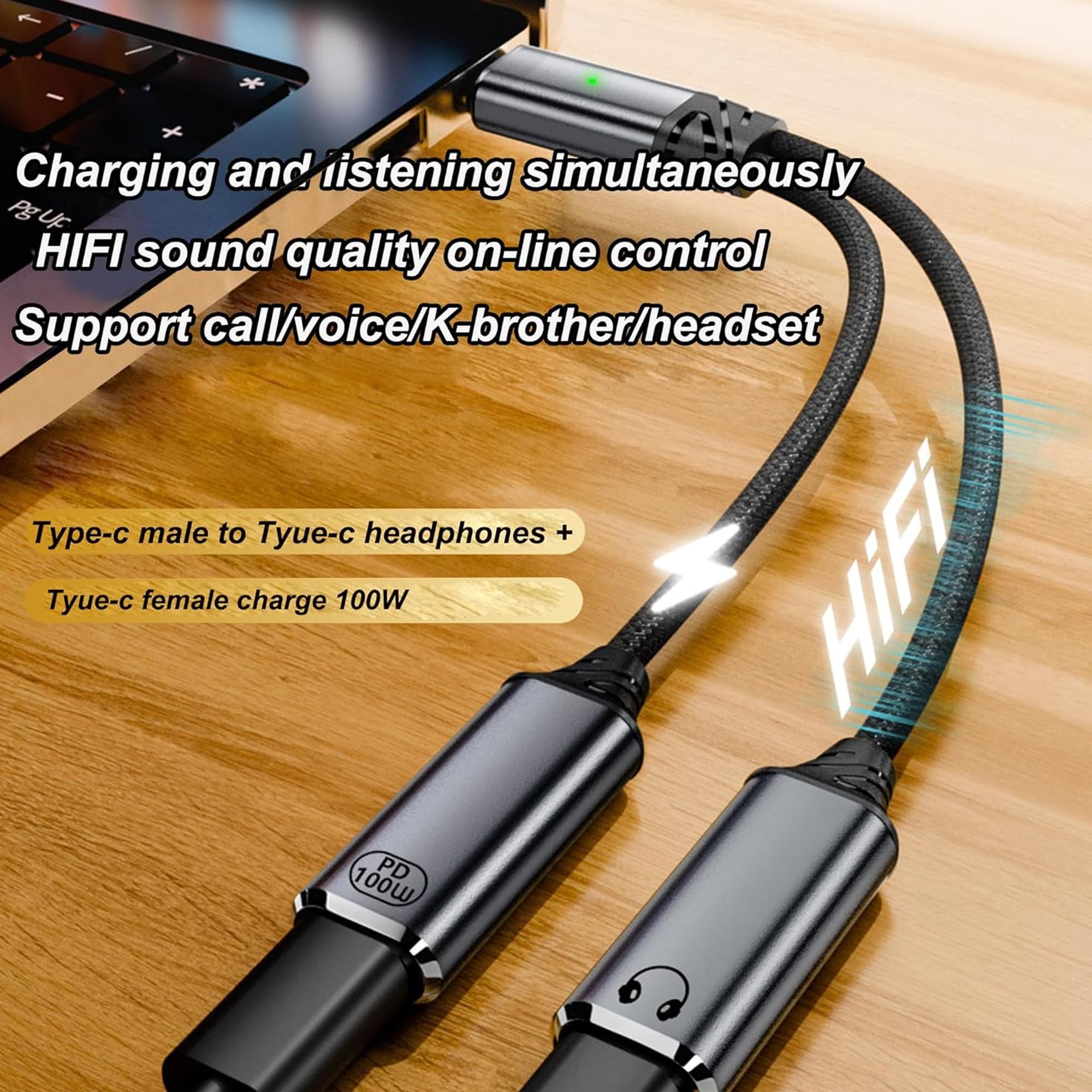 AMAKE USB C Splitter,2-in-1 USB C Headset and Charger Adapter,Type C Audio Dongle Cable,PD 100W Fast Charging,Compatible with iPhone 16/15 Series,Galaxy S24/S23,iPad,MacBook