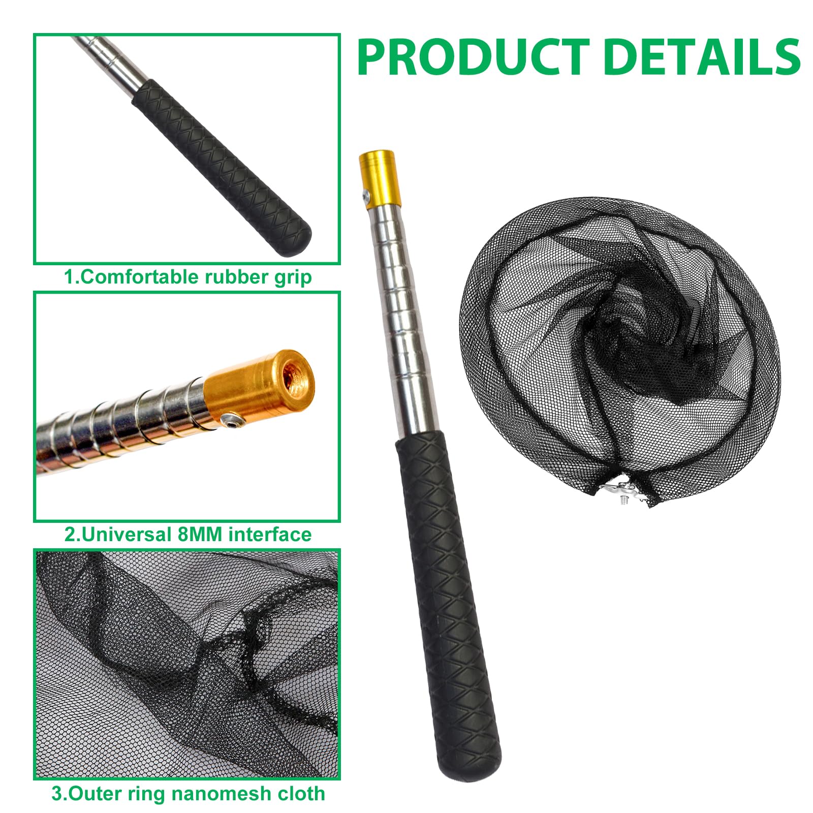 Schmetterlingsnetz Fischerkescher, 2 Stück Unterfangkescher Angelkescher, Kescher Angeln, Teleskopierbar Fischkescher, Ausziehbar von 40.5 bis 151.5cm für Garten Pool Outdoor Gartenaktivitäten