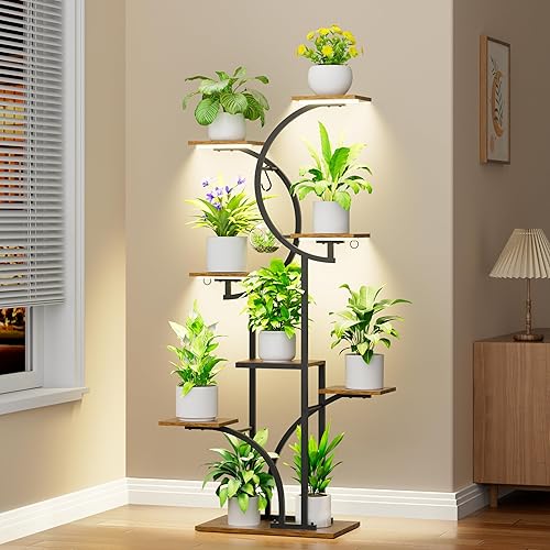 Miniatura 4 de Soporte para Plantas de Interior con Luces de Crecimiento, Estante para Plantas de Interior de 63'' de Alto, Estantes de Esquina de 7 Niveles para