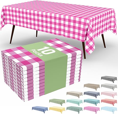 Vista 109 de Smiry Paquete de 10 Manteles Desechables de Cuadros Vichy Azules - 54" x 108" Mantel de Plástico de Servicio Pesado, Cubiertas de Mesa Impermeables