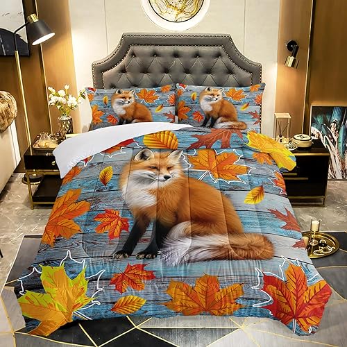 Miniatura 1 de AILONEN Juego de edredón de zorro para adolescentes, juegos de ropa de cama con estampado de dibujos animados de zorro, edredón de zorro, juego de
