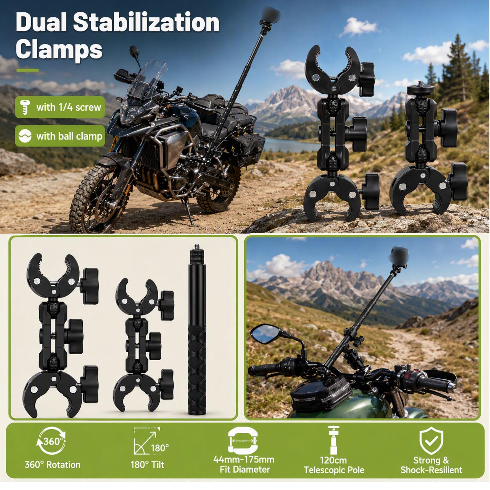 Shkalacar Kit di Montaggio per Manubrio con Supporto per Telecamera Moto