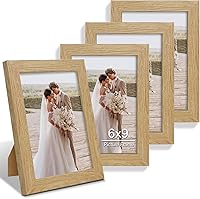 Vista 88 de Juego de 4 portarretratos de 4 x 6 pulgadas, hechos de vidrio real y marco de madera gris, exhibición en pared o mesa, para fotos de 3.5 x 5