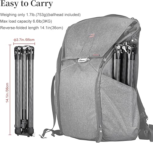 Miniatura 2 de Sunwayfoto Trípode de cámara de fibra de carbono de la serie simplificada con cabeza de bola, kit de trípode de viaje fácil de transportar