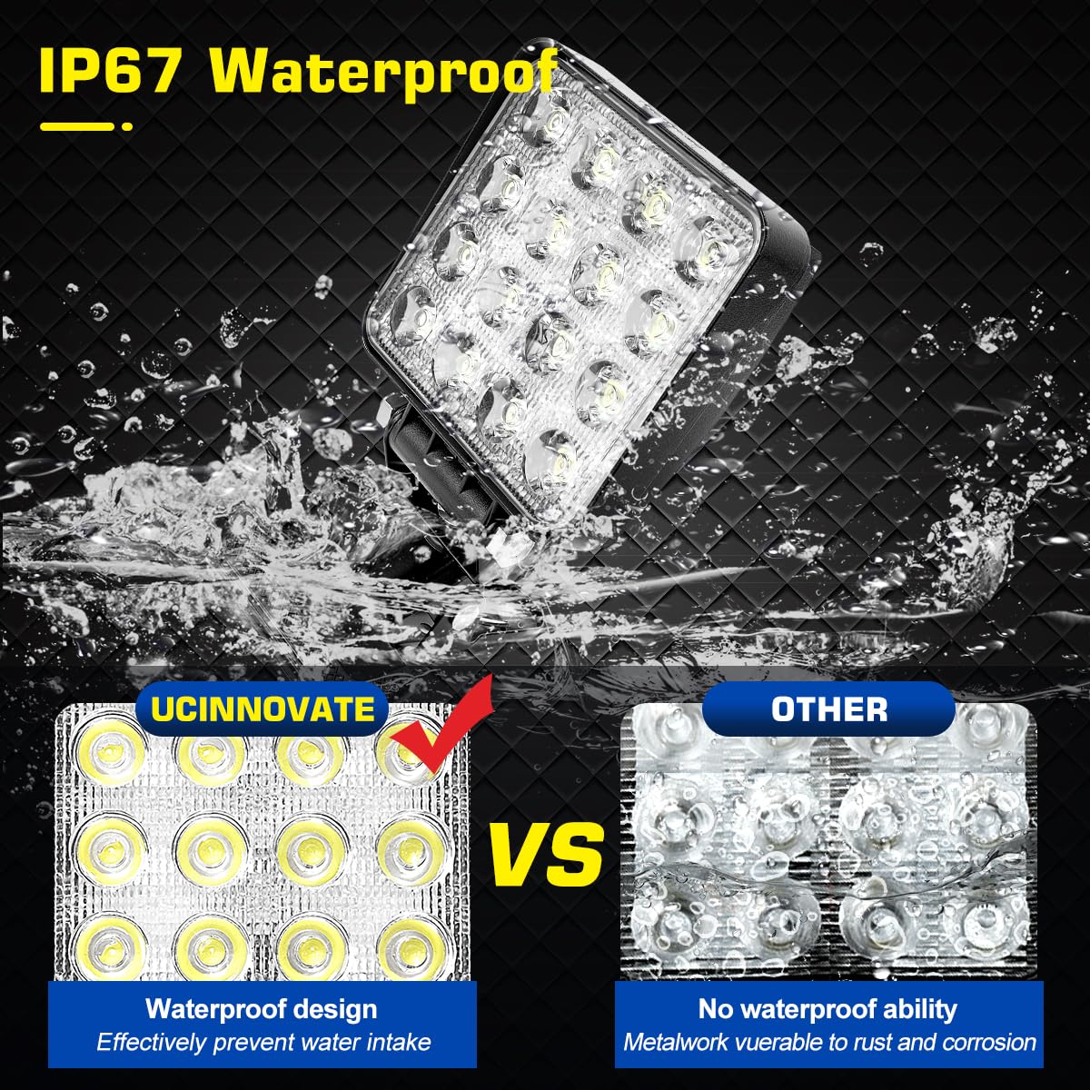 UCINNOVATE LED Boat Spotlight, 2 Way Power Clip on Super Bright Headlights Boat Spreader Square LED Pod 48W 12V Marine Lights for Kayak Bass Jon Fishing T-Top Deck Dock Truck Car Lights 4X4 SUV