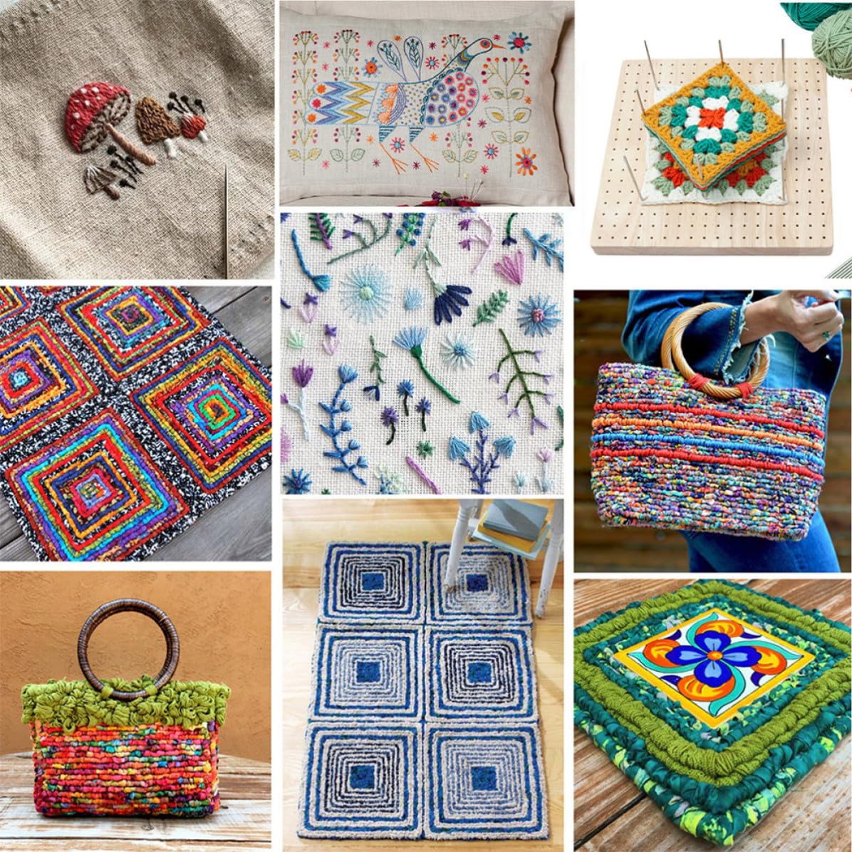 TOYANDONA Tabla de Crochet Tablero de Bloqueo para Tejer de Madera y Acero Inoxidable, Cuadrada, Color Caqui, Agujas Posicionales, para Amantes del Crochet y Tejido Manual