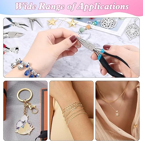 Miniatura 48 de Juego de 5 alicates de joyería, juego de herramientas de alicates para hacer joyas, incluye aguja, nariz, cadena, nariz, alicates doblados redondos