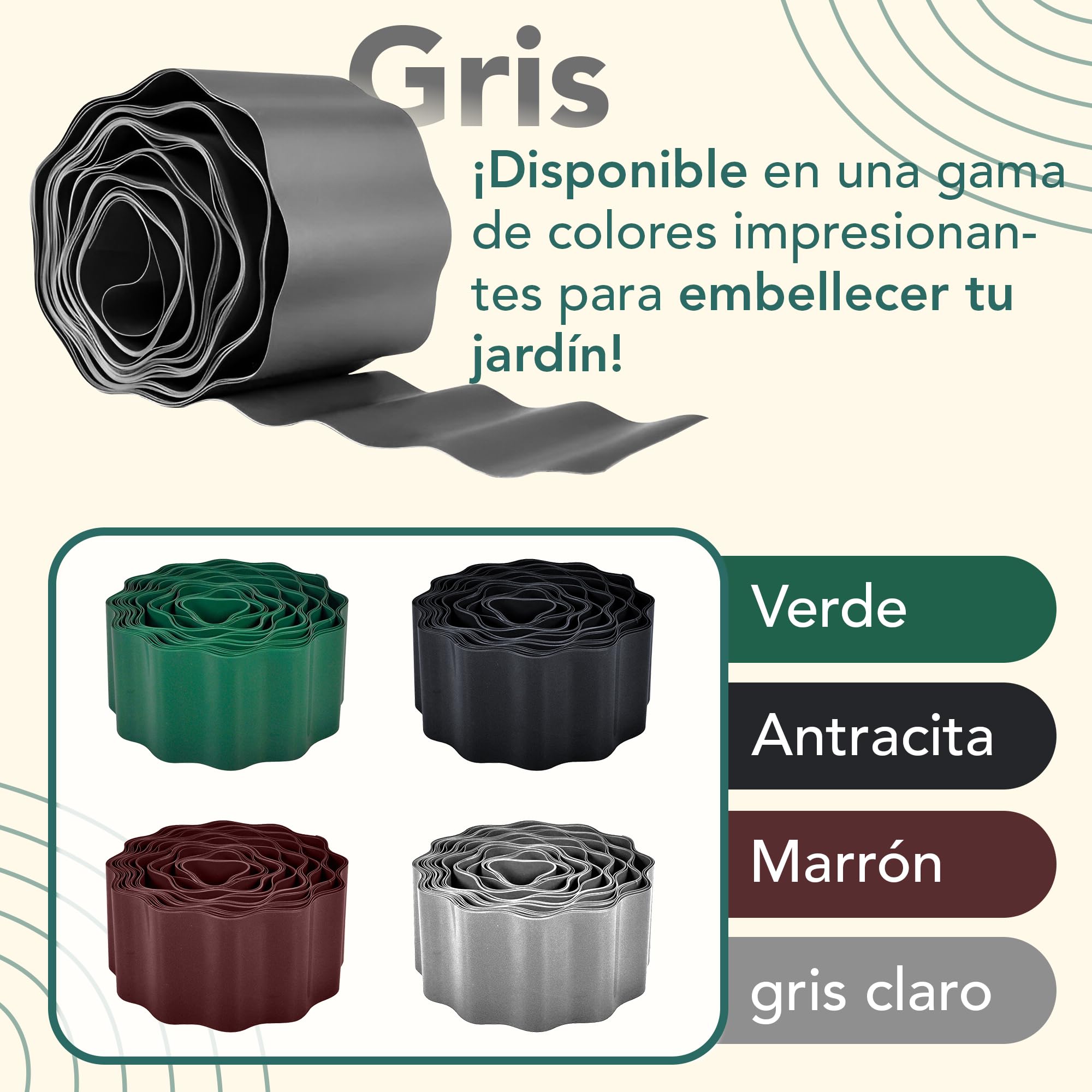 GARDENIX Borde de Cama Corrugado Borde de Flores Borde de césped Borde de Cama Plástico Longitud 9m, Altura 20cm, Marrón