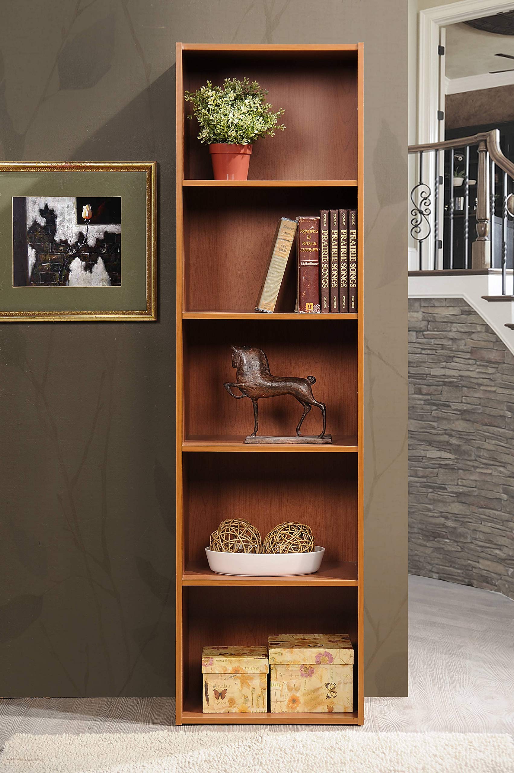 Amazon.com: HODEDAH IMPORT 5 Shelve Bookcase cabinet, Cherry
