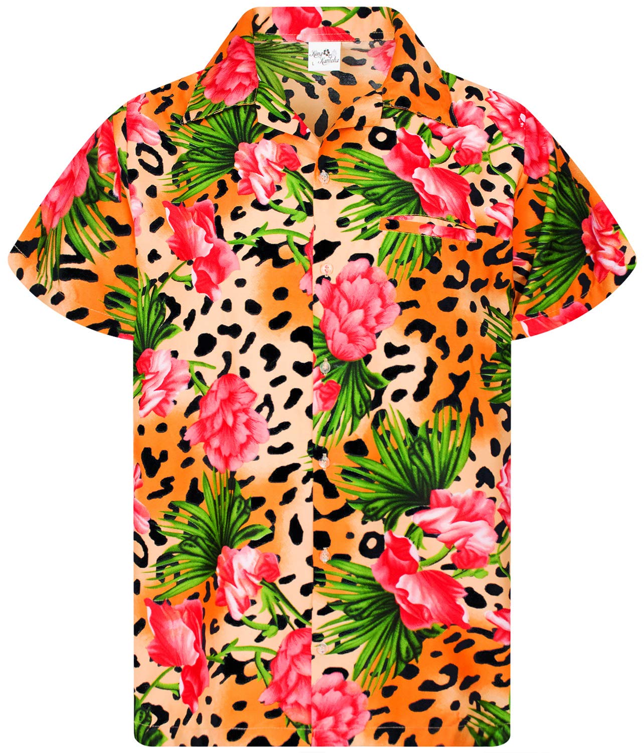 King Kameha Men's Leopard-Flowers-Design-Orange Funky Hawaiian Shirt For – Tropical ’S Hawaiian Shirt Short Sleeve, Leopard-Flowers, Orange, Xs