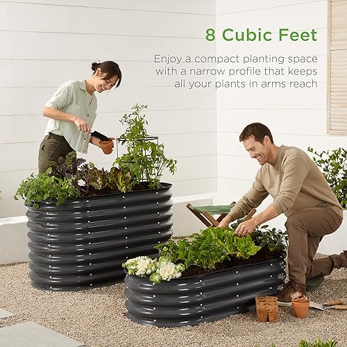 Miniatura 6 de Best Choice Products Cama de jardín elevada de metal para exteriores de 4 x 2 x 1 pies, maceta ovalada de raíces profundas para verduras, flores,