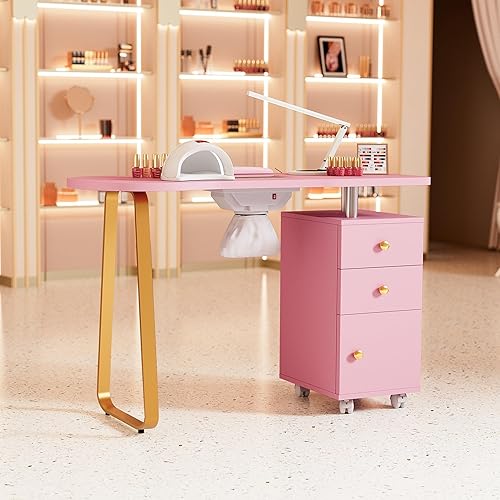 Miniatura 9 de Lujoso escritorio de mesa de uñas, mesa de manicura con colector de polvo eléctrico, mesa de escritorio de uñas para tecnología de uñas con cajones