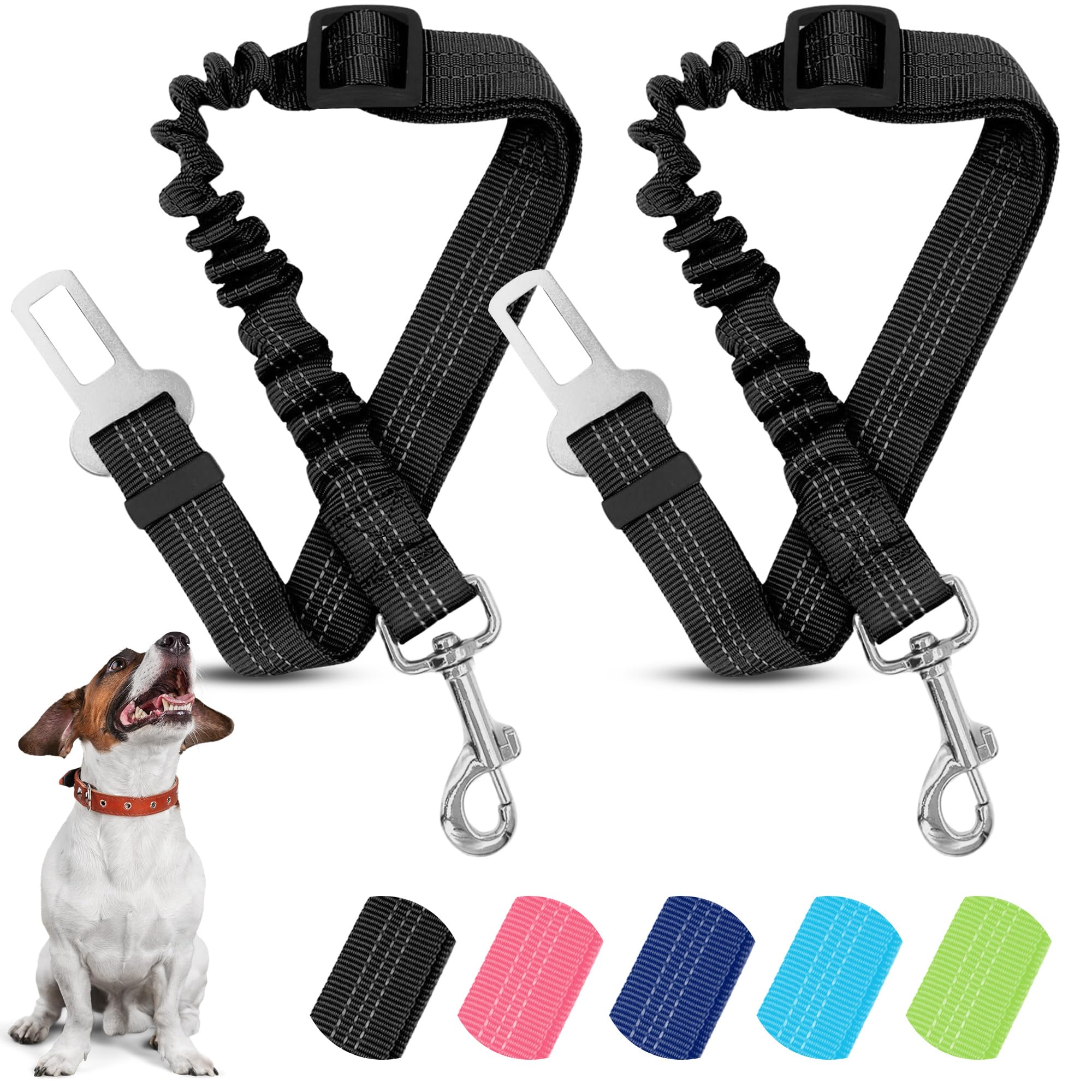 World Products Store Pack 2 Unidades Cinturón Perro Coche – Correa Perro Coche Nylon Ajustable – Cinturón Seguridad Perro Homologado – Broche Universal para Todos Los Vehículos (Negro)