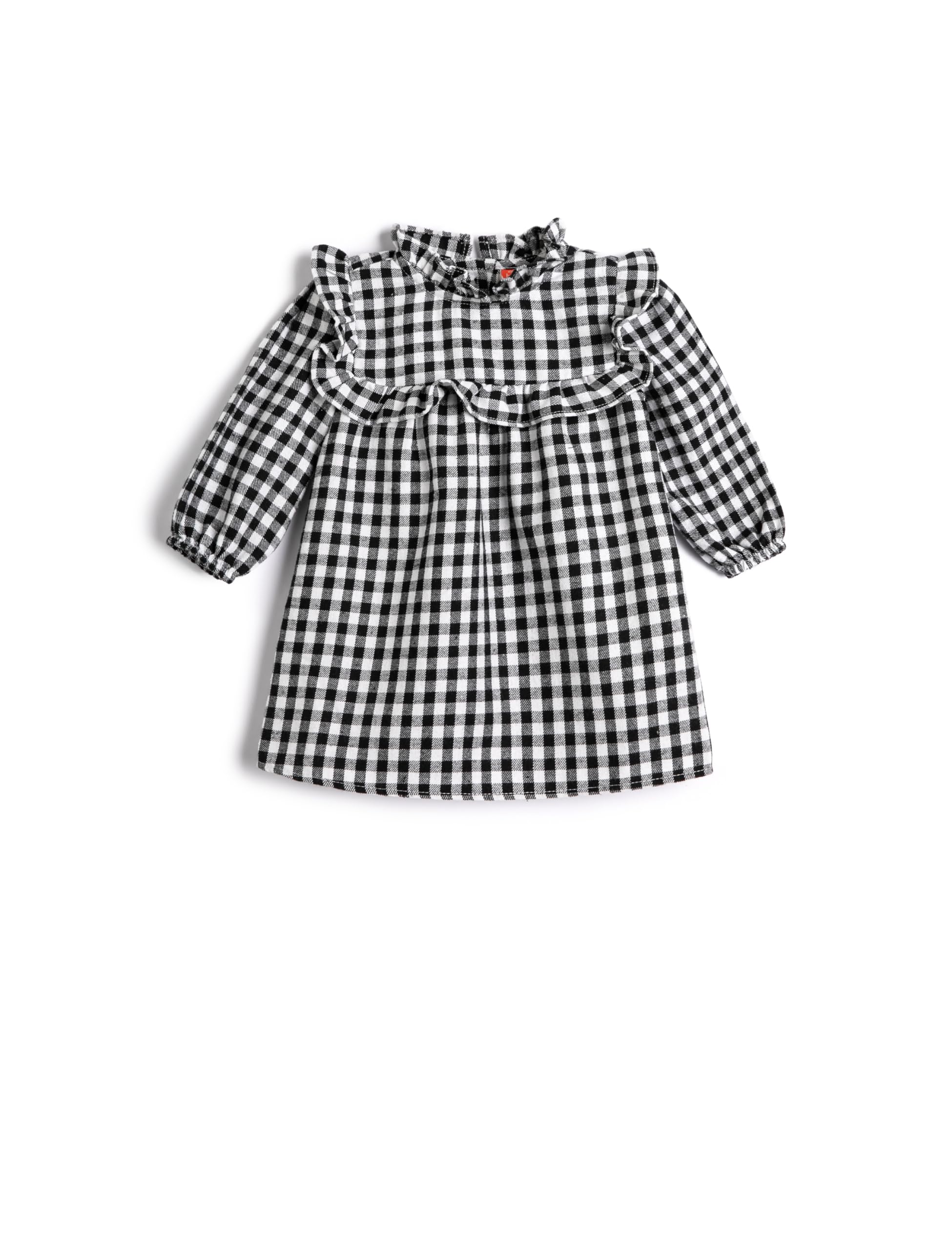 Koton Babygirl's Crew Neck Long Sleeve Ruffled Patterned Dress