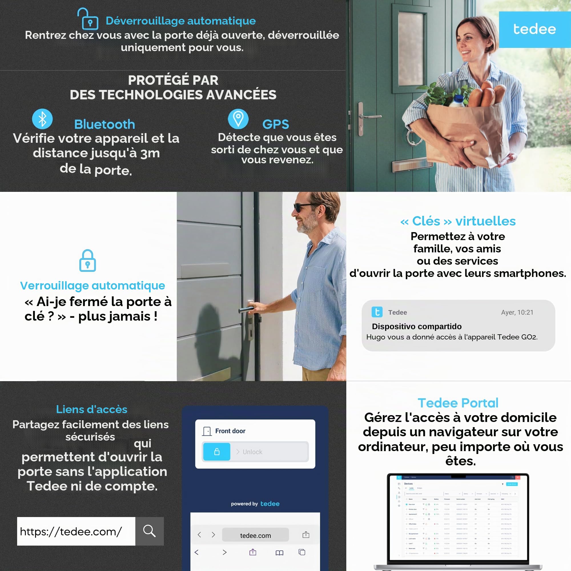 tedee GO2 Alu Serrure connectée avec WiFi et clavier biométrique à empreintes digitales pour un accès à distance, Alexa Google Smart Home Smart Lock avec App et Bluetooth