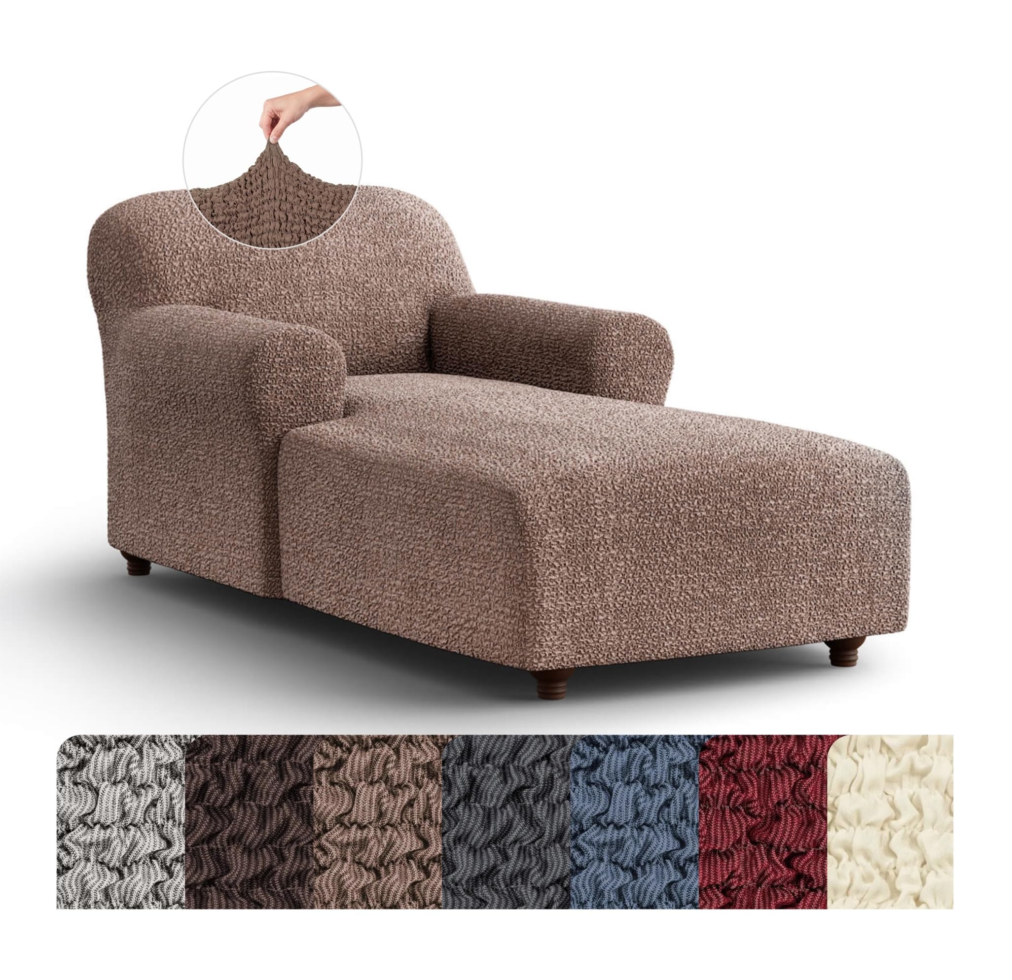 Mamma Mia Covers PAULATO BY GA.I.CO. Chaise Lounge Cover – Soft Form-Fit Slipcover – Stretch 1-Piece Protector for Lounge Chair – Mille Righe Fabric – Camel (with Armrest 32"-48" Wide)