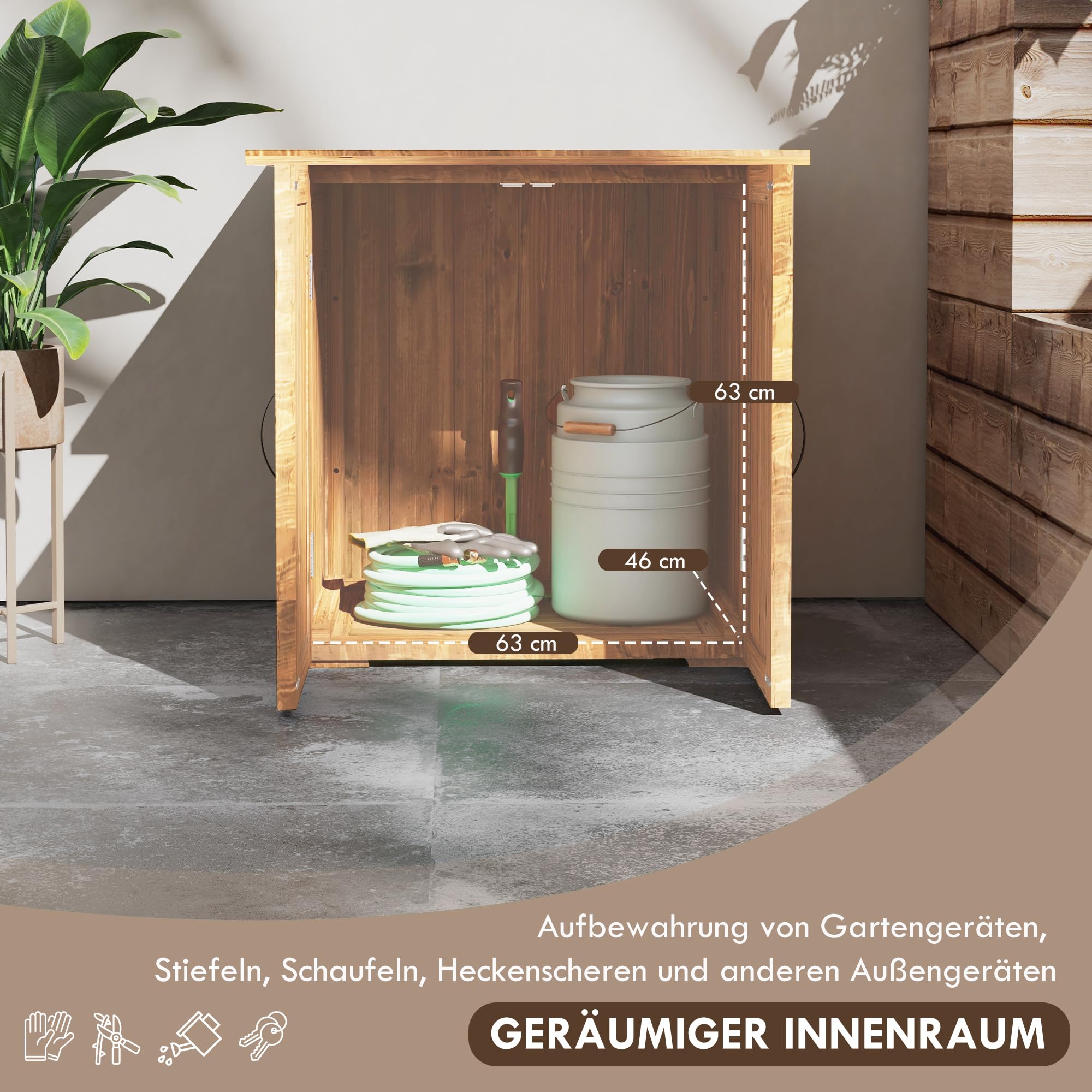 Outsunny Gartenschuppen Holz Geräteschrank Doppeltür 77x55x72 cm Braun