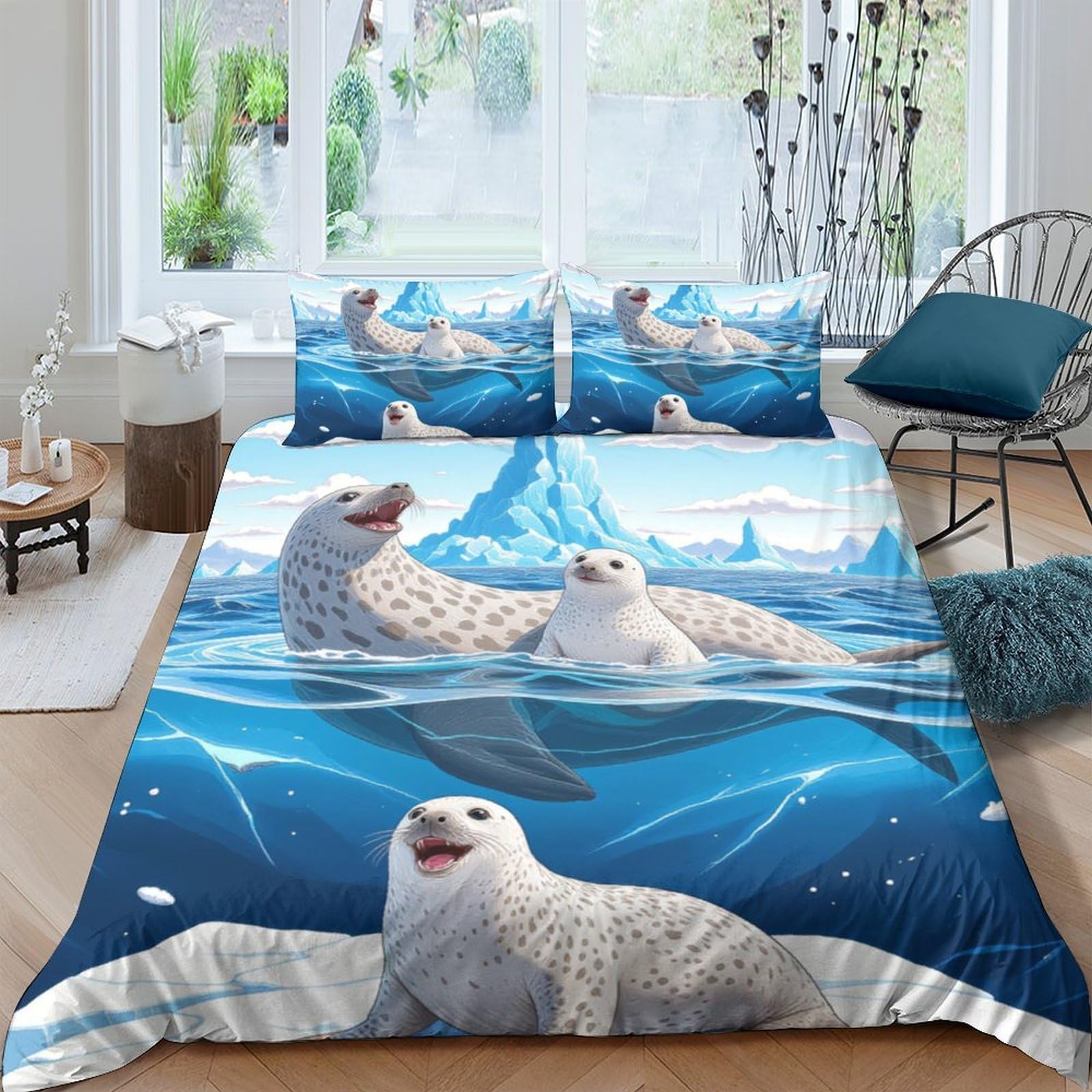 Ctjqhvkz Style-9 3D Printed Arctic Seal Ocean Fitted Sheet Microfiber Soft Breathable Iceberg Mattress Cover Bedroom Decor Single（135X200cm）