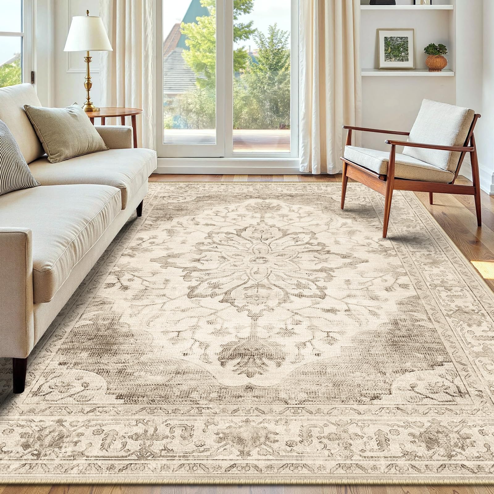 INOVADAY Vintage Tappeto 180x270 cm Tappeti Beige Chiaro | Tappeto Salotto, Tappeto Camera da letto, Lavabile in Lavatrice, Sala da pranzo, Cucina, Morbida, Slavata, Stampato, OEKO