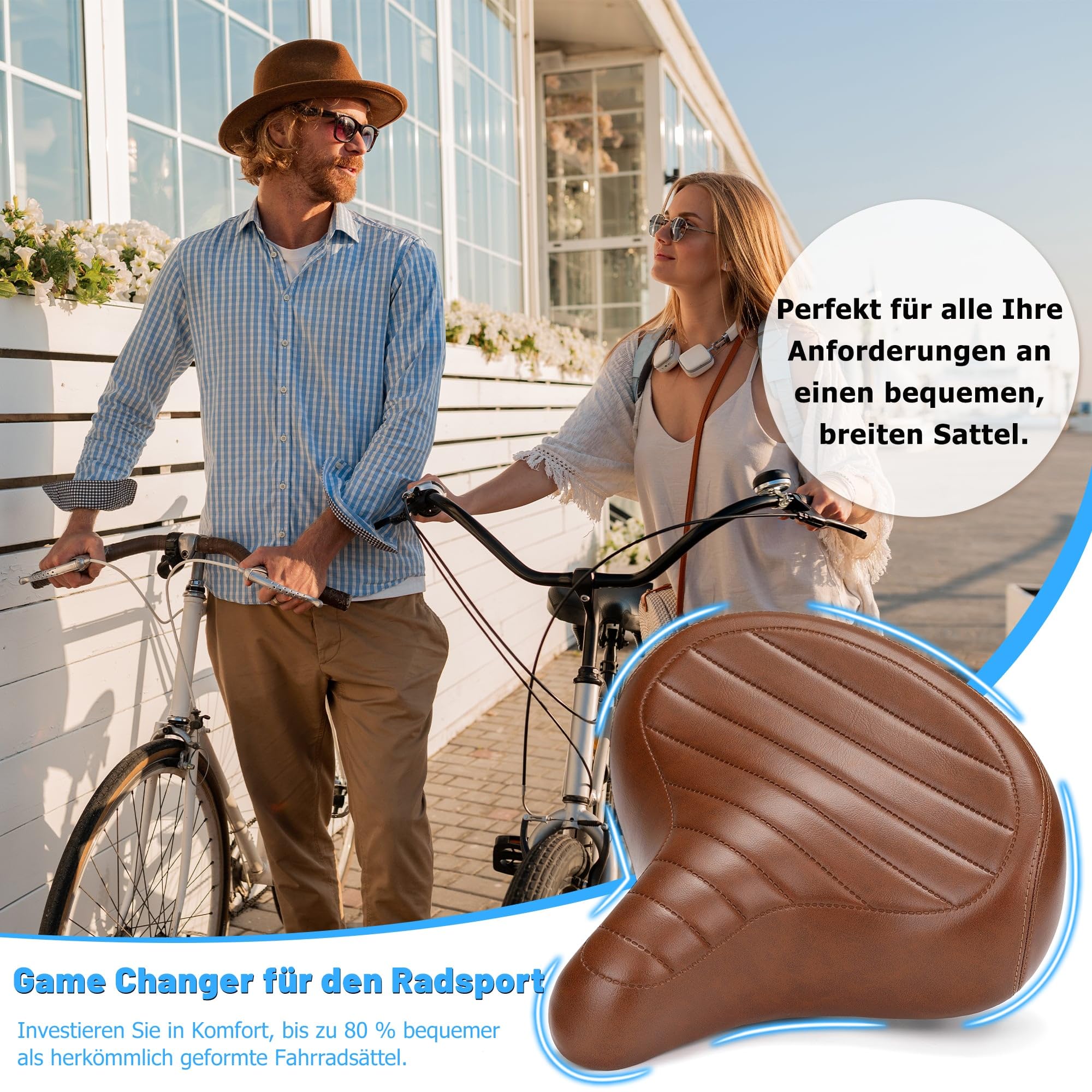 CDYWD Retro Comfortabel Fietszadel voor Heren en Dames, Breed Zacht Fietsstoeltje, Ergonomisch Comfortabel Kussen, Universeel Reservefietszadel voor Stadsfiets, Mountainbike, E-Bike, Hometrainer