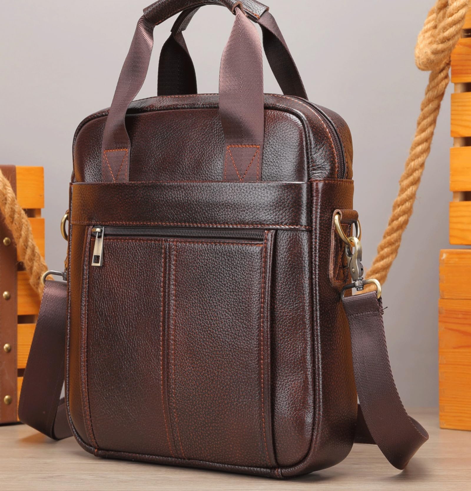 CBNERDSMen tote bag WESTAL Men's Shoulder Bags Genuine Leather Crossbody Messenger Bag For 13.3 Inch Laptop Briefcase Leather Man Handbags 8577(8577-coffee)