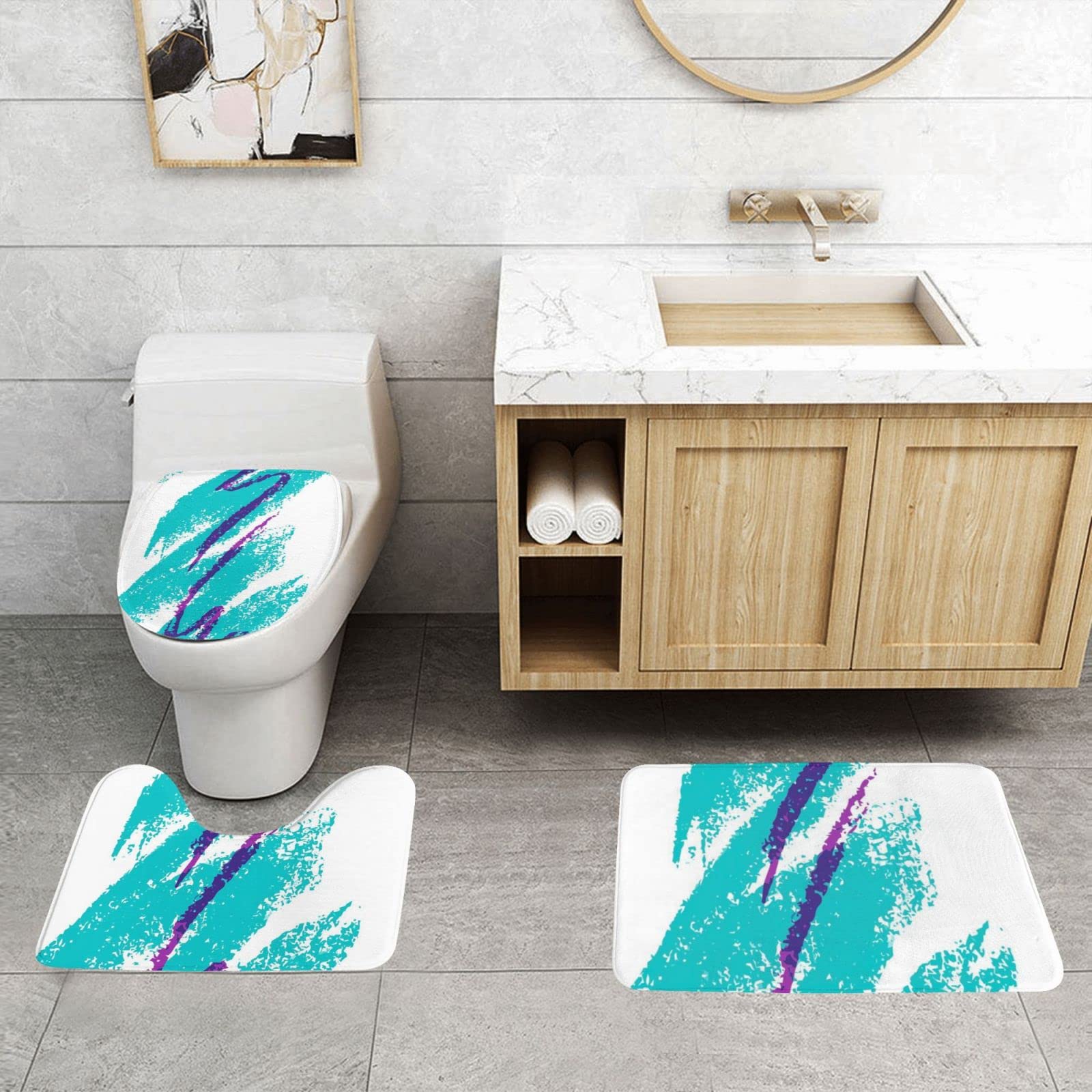 Lot de 3 tapis de bain décoratifs absorbants Motif coupe des années 90 61 x 40,6 cm