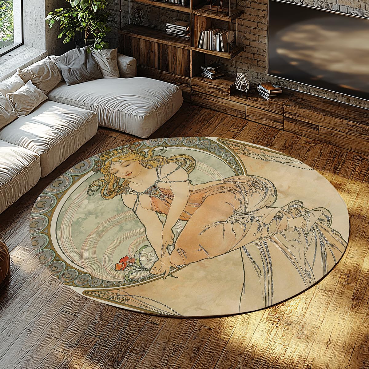 Runder Teppich 240cm Waschbare Kreisteppiche für Schlafzimmer | Rutschfester Boho Teppich niedriger Flor für Eingangsbereich am Bett, Garderobe, Büro, College Wohnheim