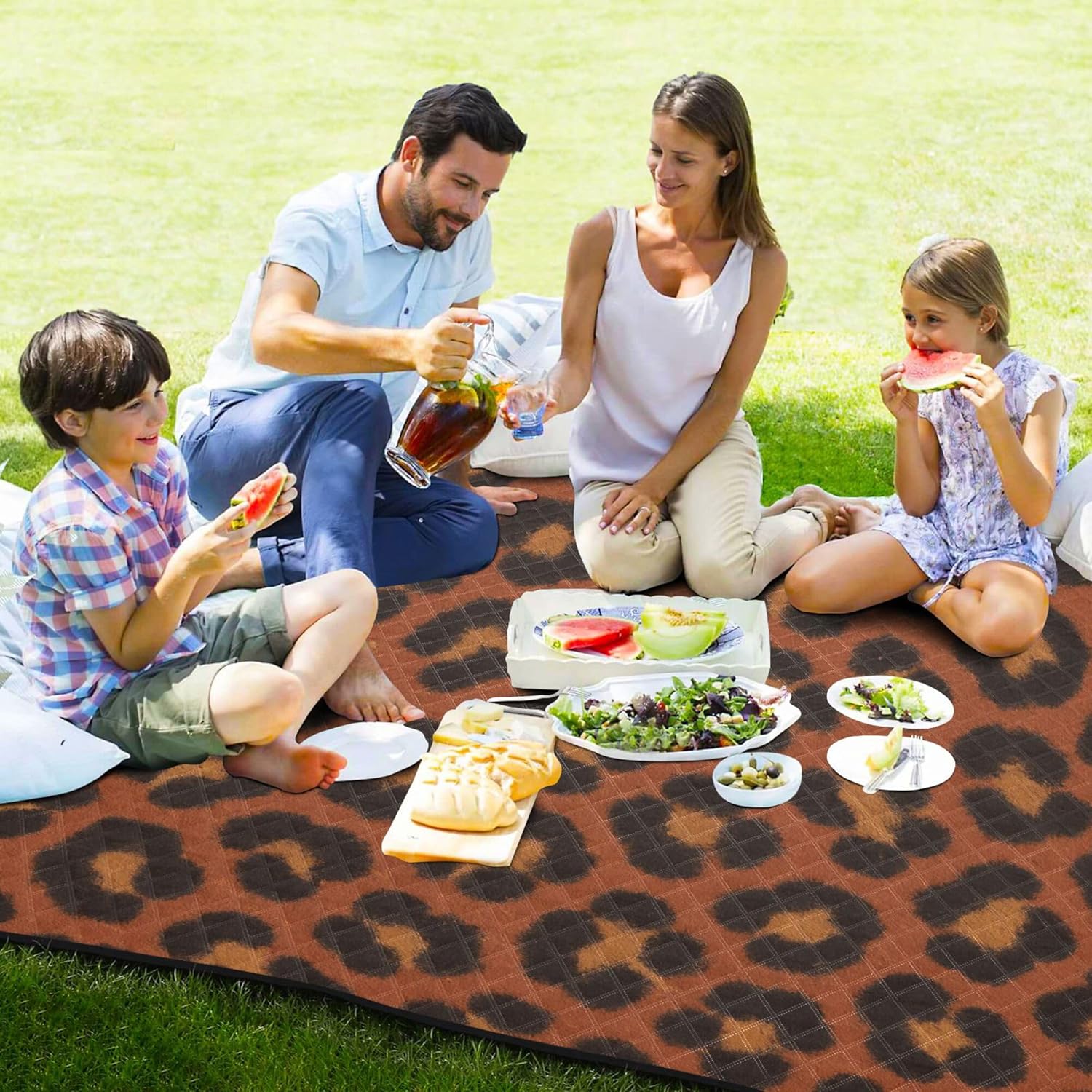 Yuiboo Glam Rock Leopard Waterproof Picnic Table Large Lawn Outside Blankets for Grass for Women 30s Couples Gift tapete para Picnic parque