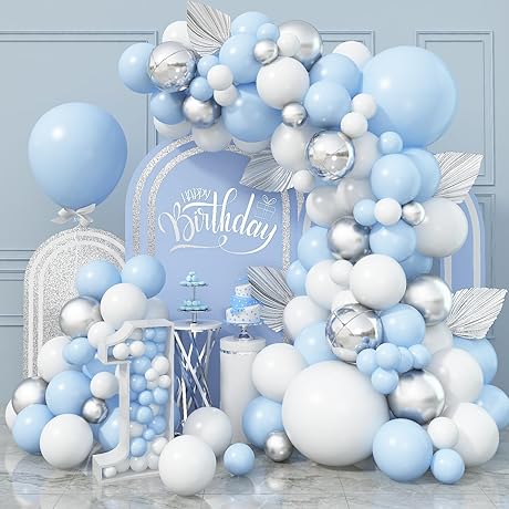 Blue and White Balloon Arch Kit for Boy Baby Shower
